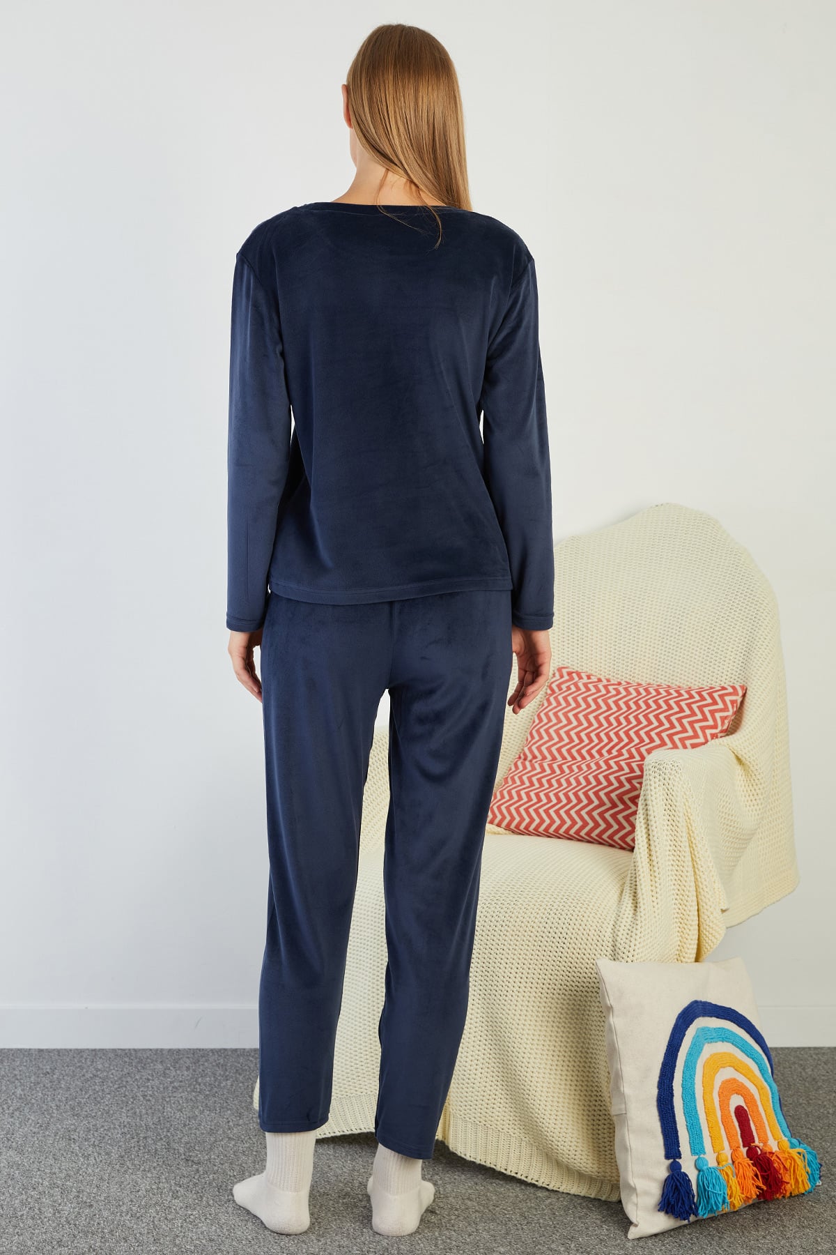 I Love Winter Kabartma Baskılı Kadife Pijama Takımı 6