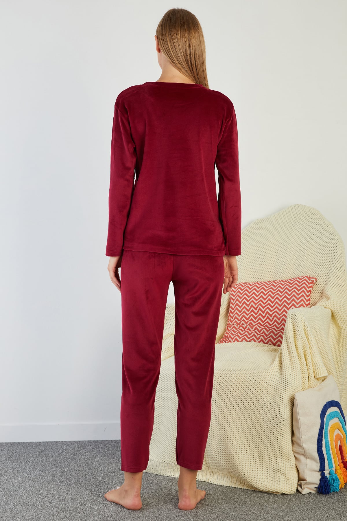 I Love Winter Kabartma Baskılı Kadife Pijama Takımı 6