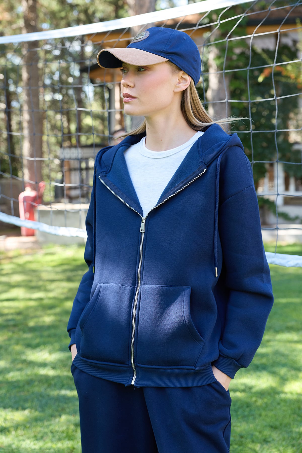Basic Fermuarlı Kapüşonlu Oversize Sweatshirt 2