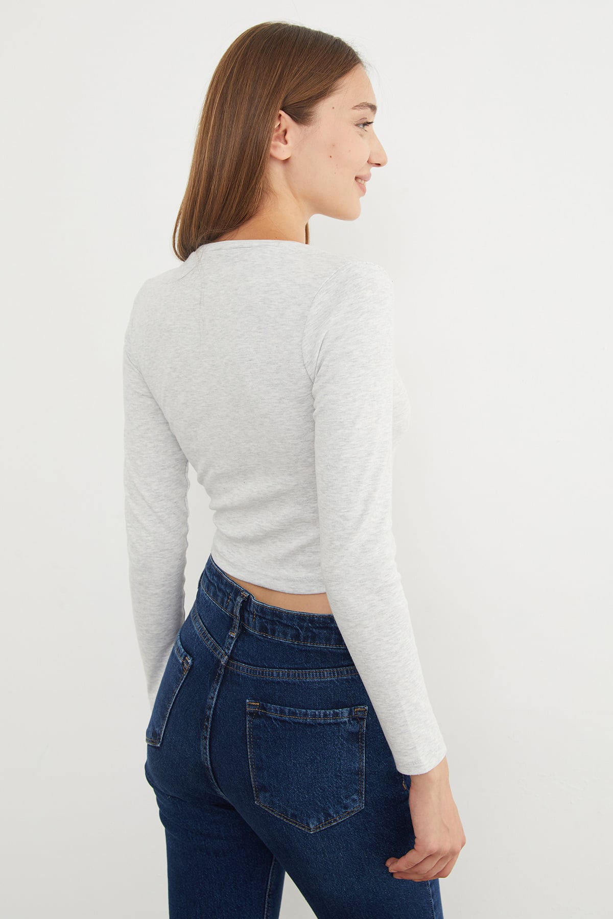 Basic Bisiklet Yaka Uzun Kollu Crop Body 6
