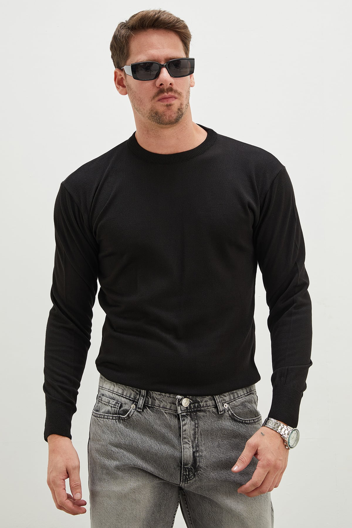 Basic Bisiklet Yaka Regular Fit Triko Kazak 2