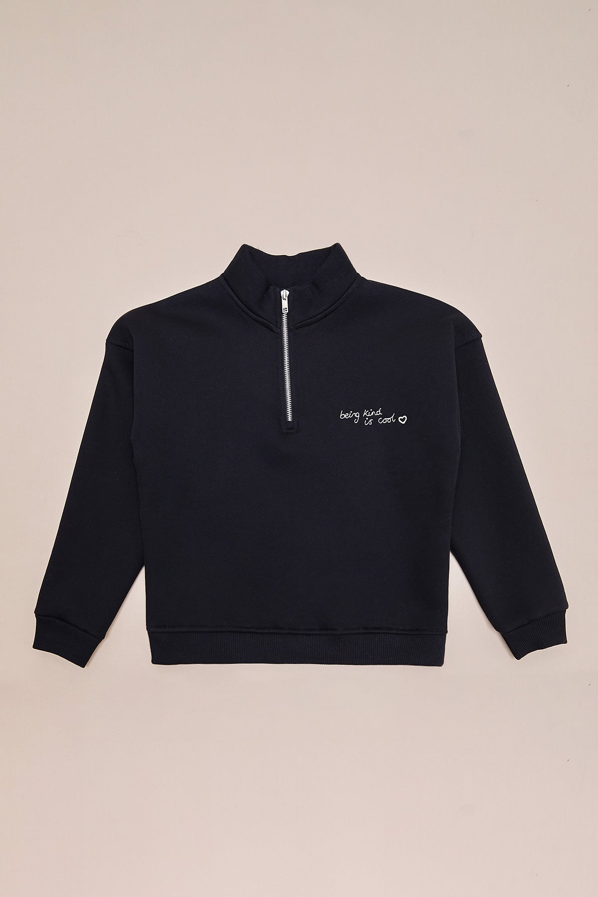 Çocuk Kız 3 İplik Yarım Fermuarlı Dik Yaka Sweatshirt 3