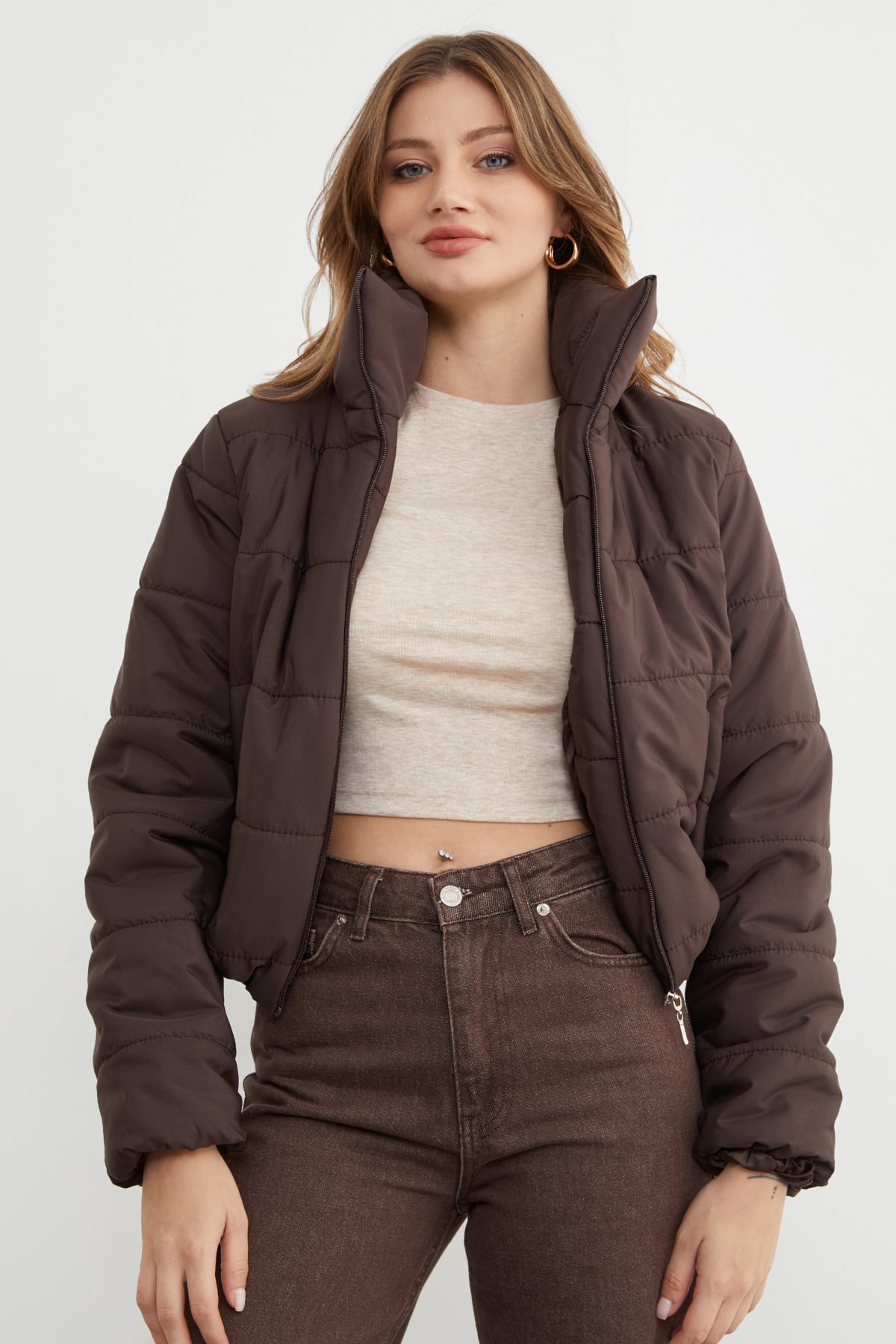 Beli Lastikli Crop Şişme Mont 2