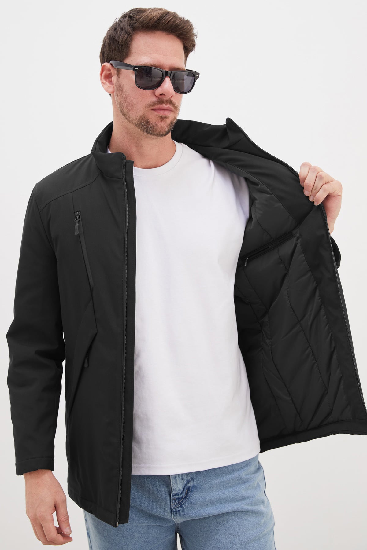 Erkek Fermuarlı Dik Yaka Regular Fit Softshell Mont 6