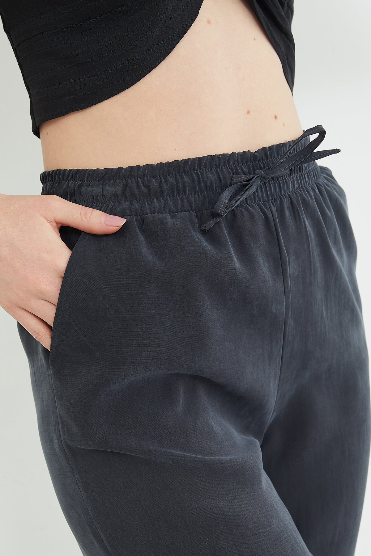 Beli Lastikli Cepli Tencel Kumaş Pantolon 3