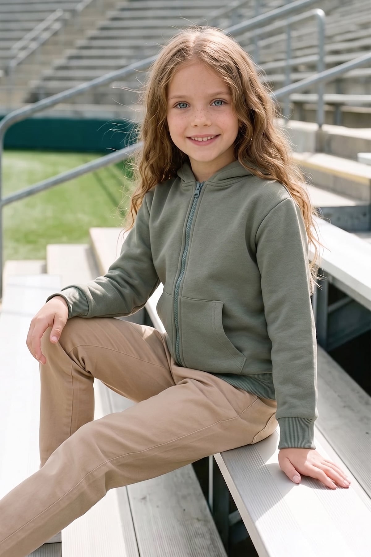 3 İplik Kapüşonlu Fermuarlı Unisex Çocuk Sweatshirt