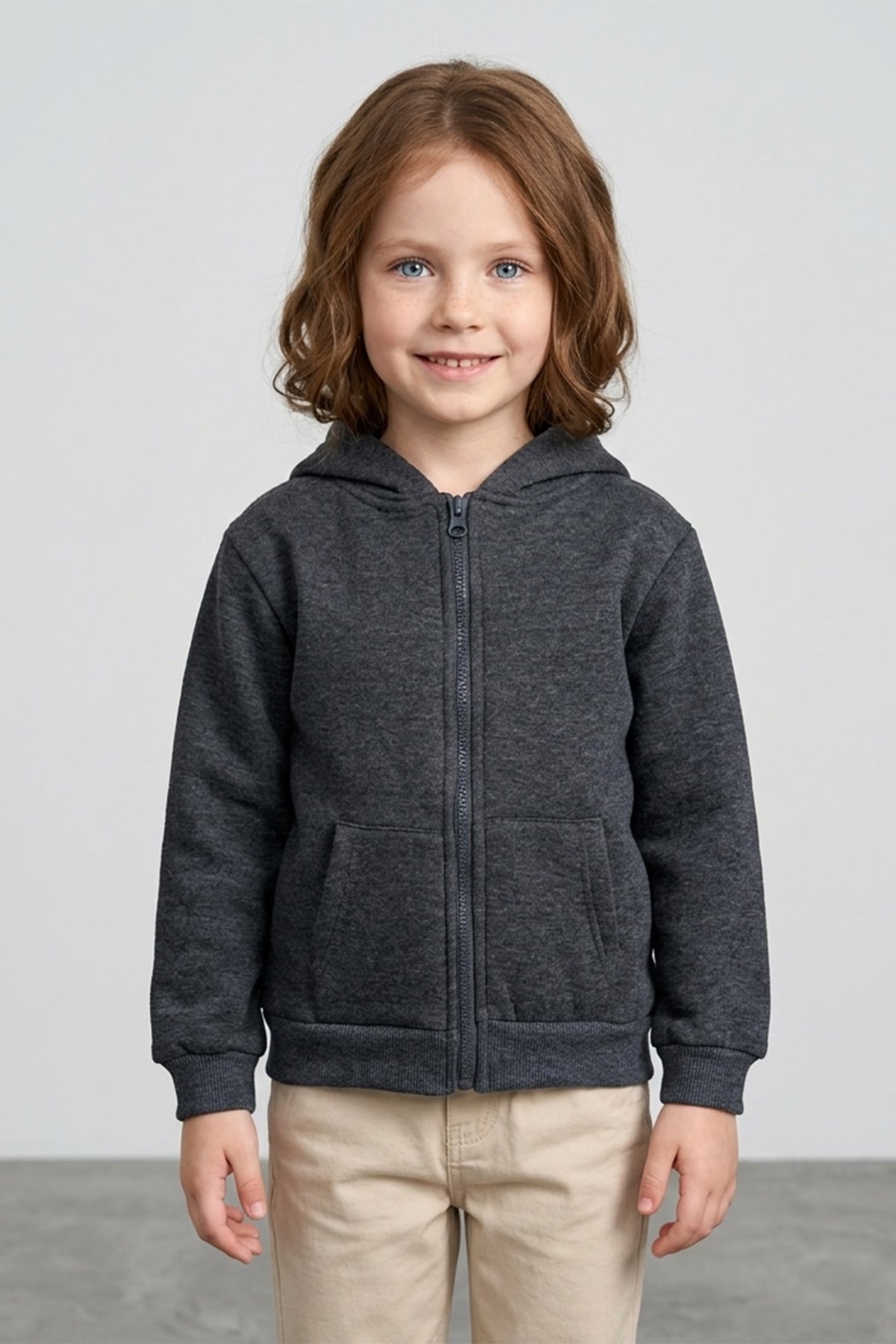 3 İplik Kapüşonlu Fermuarlı Unisex Çocuk Sweatshirt 2
