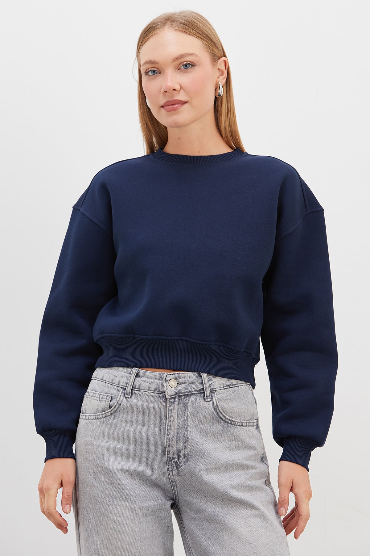 3 İplik Basic Ribanalı Crop Sweatshirt 4