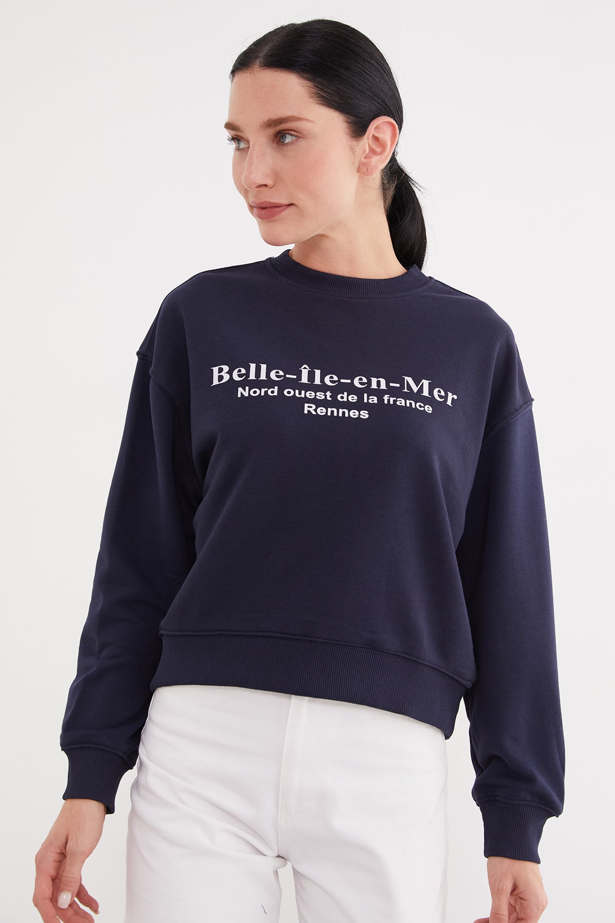 Erkek Siyah Oversize 3 İplik Şardonlu Yazı Baskılı Sweatshirt 3