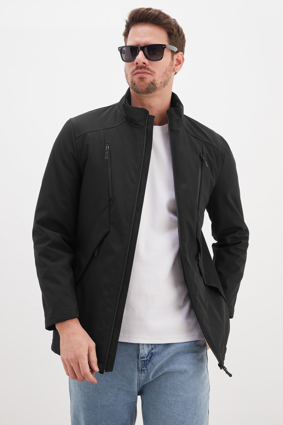 Erkek Fermuarlı Dik Yaka Regular Fit Softshell Mont 2