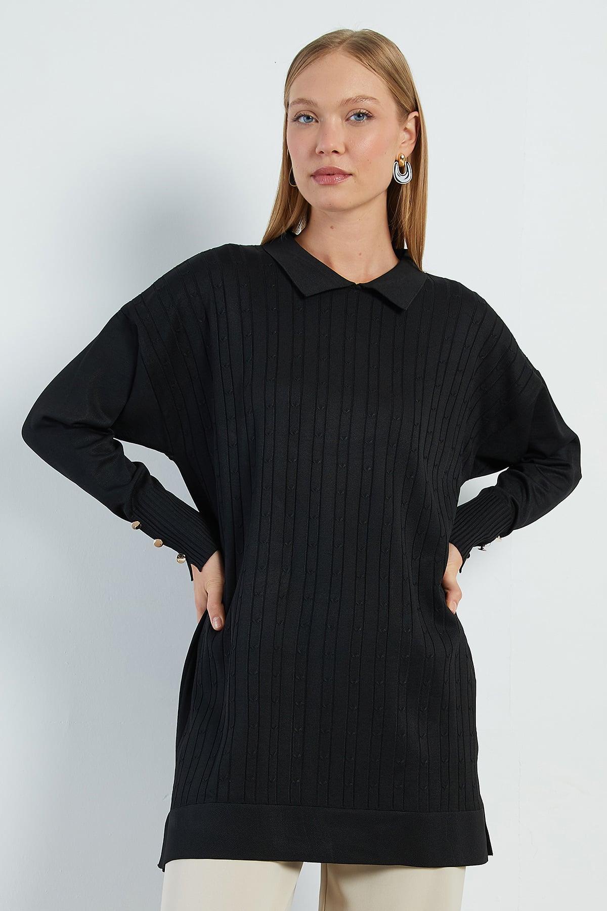Fullamodest Jakarlı Polo Yaka Tunik