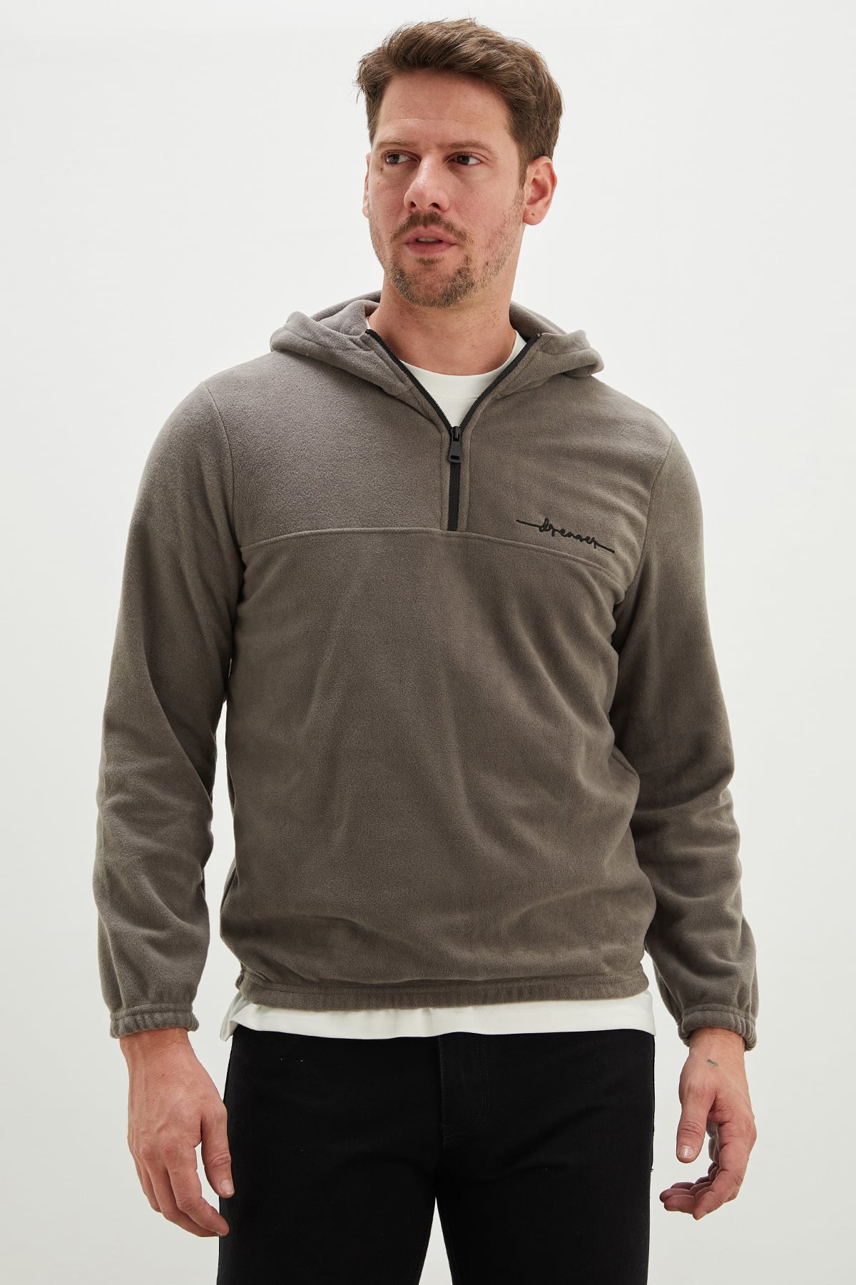 Yarım Fermuarlı Kapüşonlu Polar Sweatshirt 3