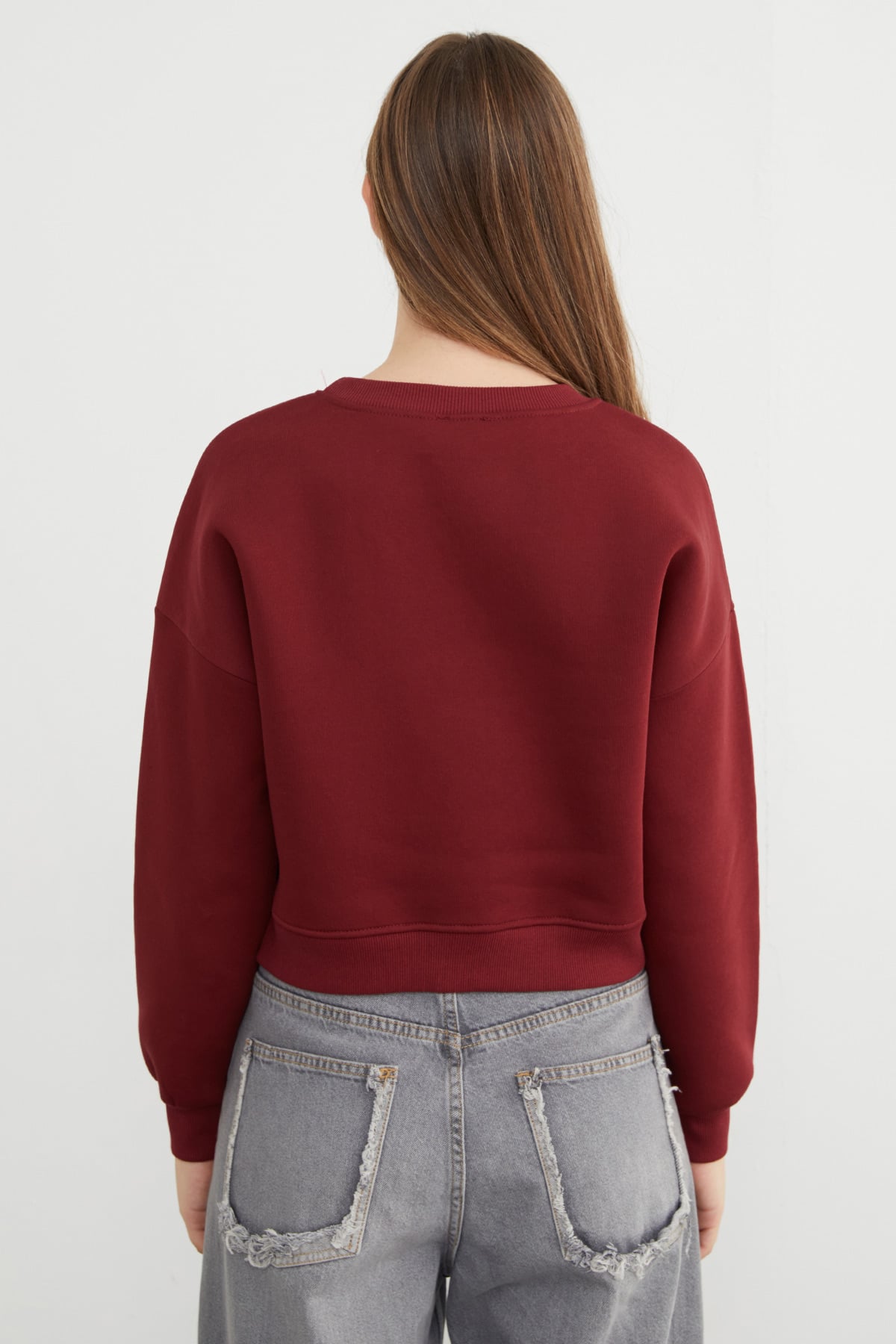 3 İplik Kalp Nakışlı Bisiklet Yaka Sweatshirt 6