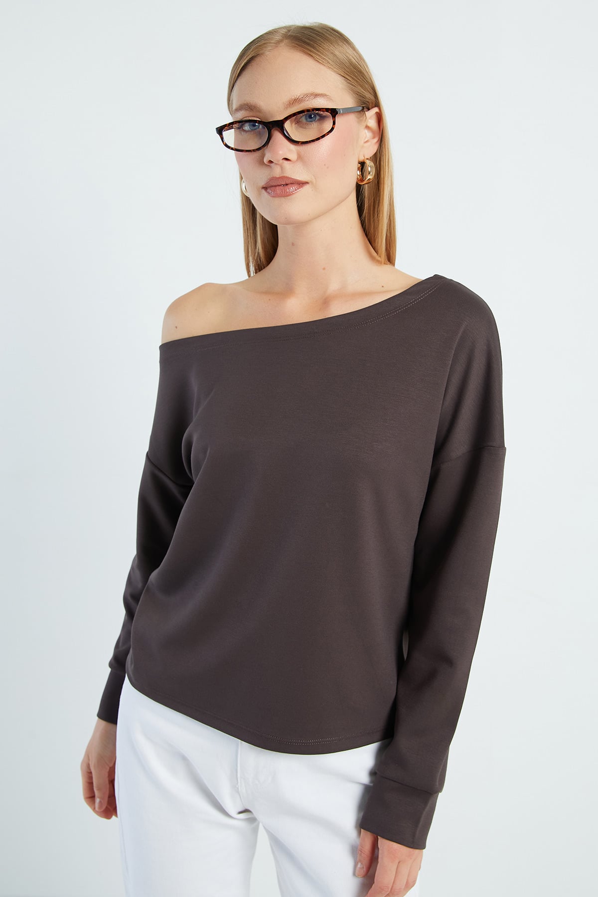 Basic Kayık Yaka Modal Sweatshirt 5