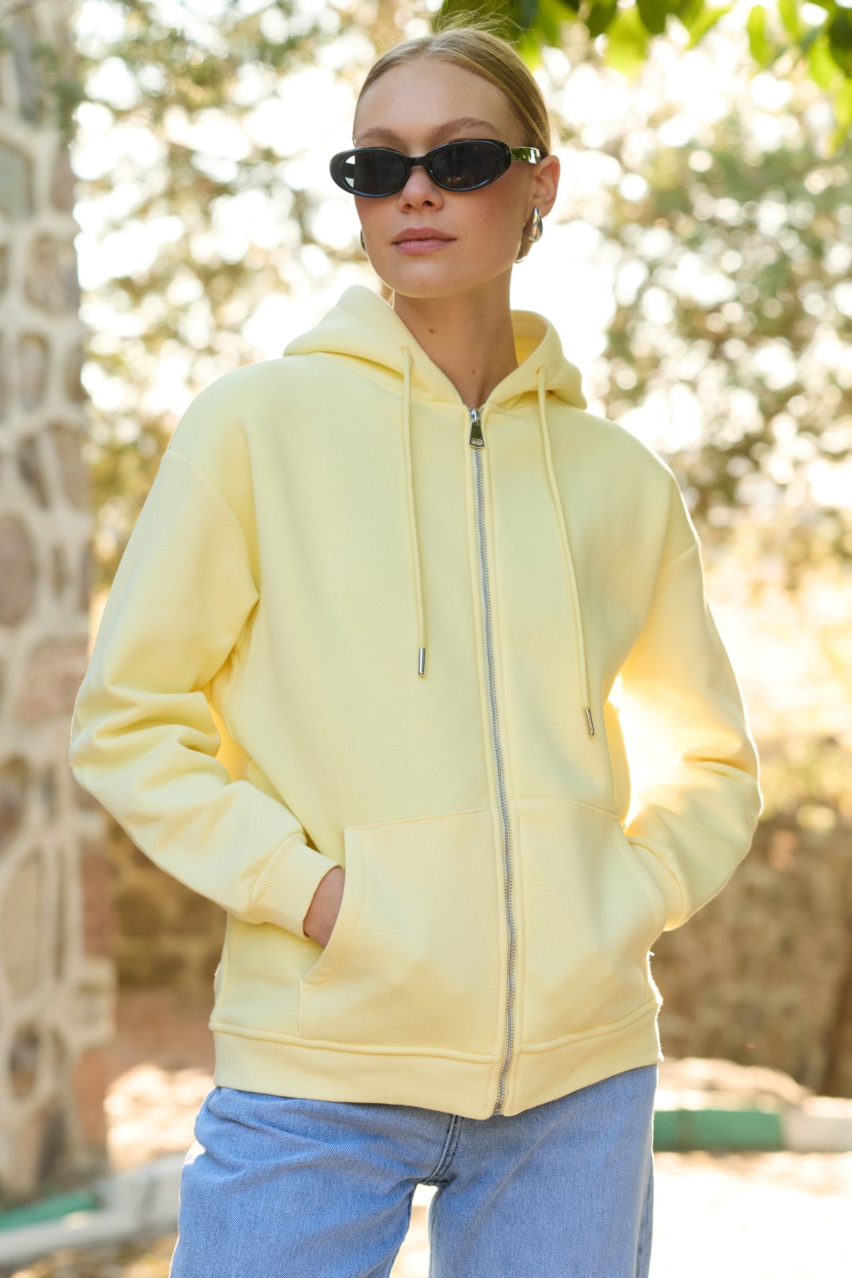 Basic Fermuarlı Kapüşonlu Oversize Sweatshirt 10