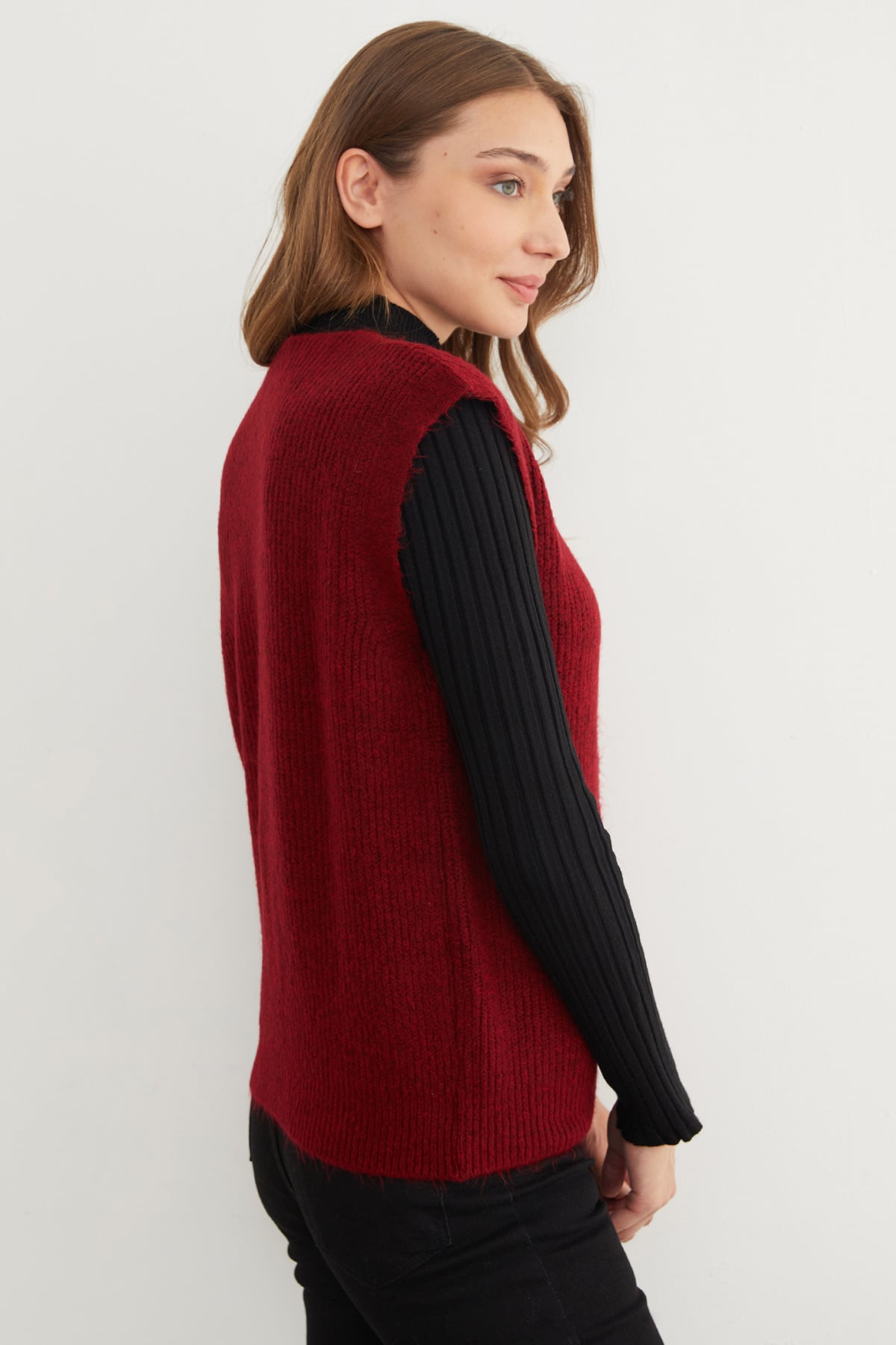 Sakallı Düğmeli V Yaka Oversize Yelek 15