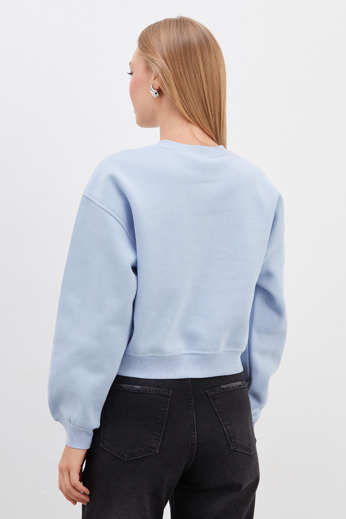 3 İplik Basic Ribanalı Crop Sweatshirt 6
