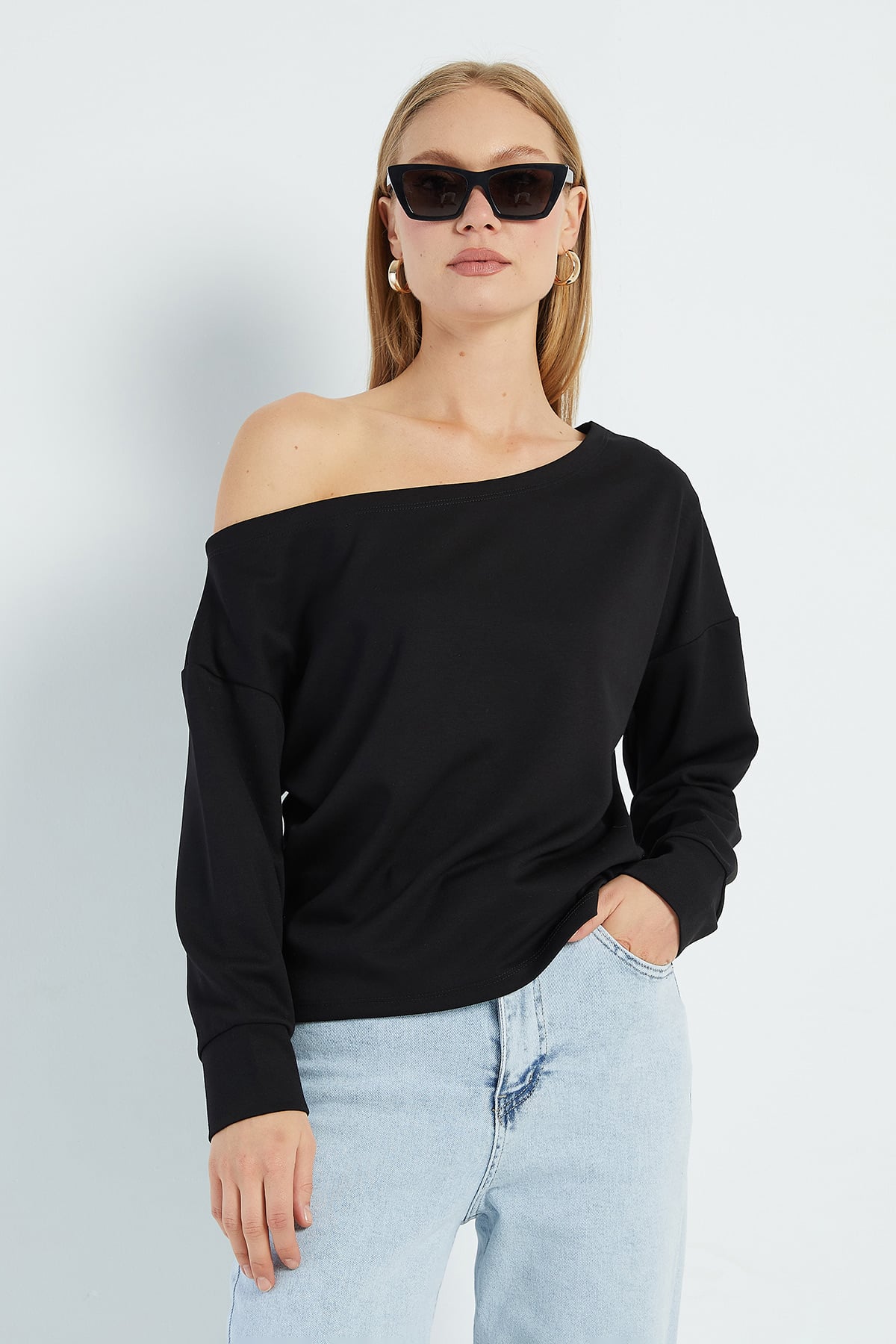 Basic Kayık Yaka Modal Sweatshirt 2