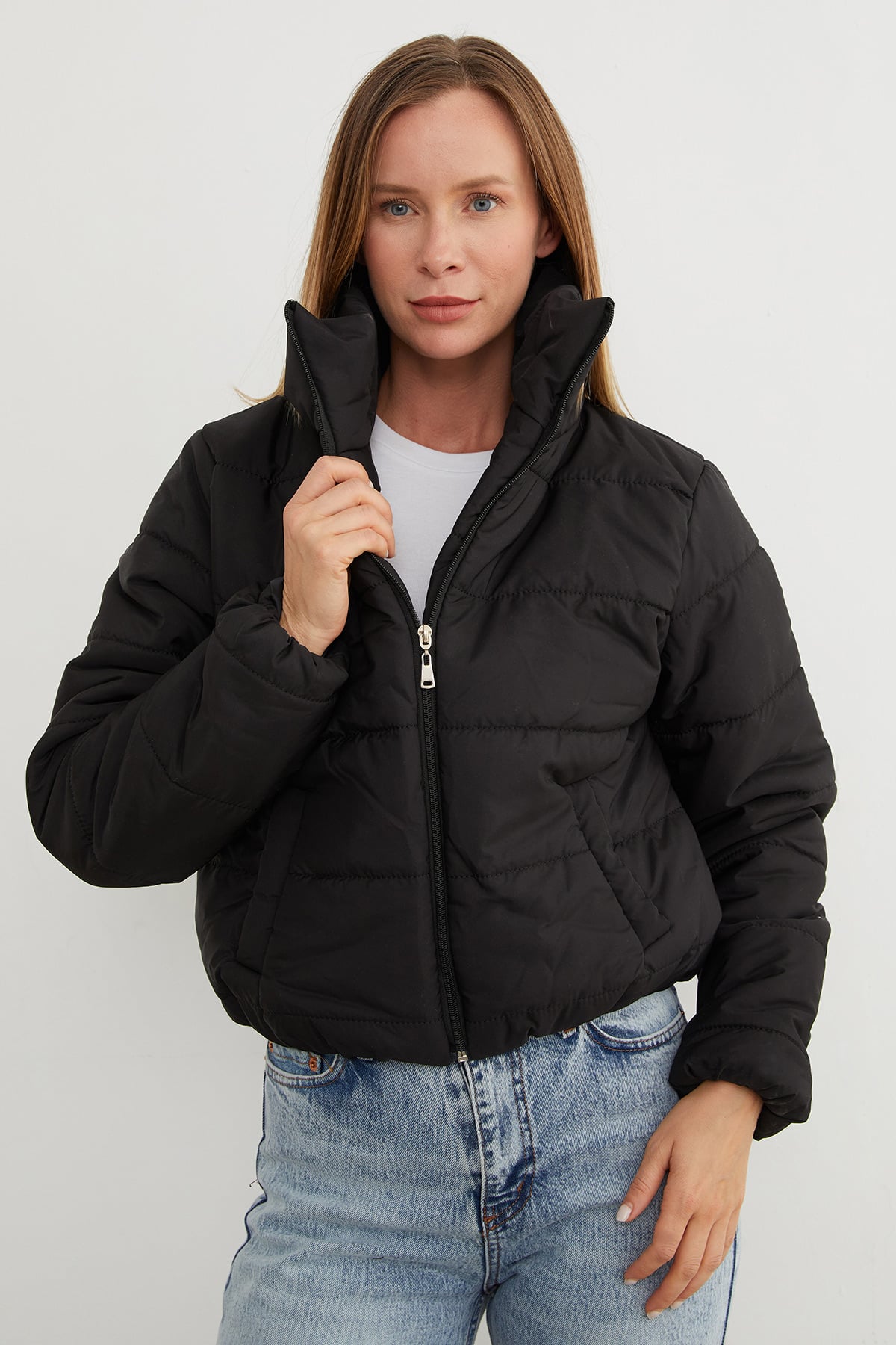 Beli Lastikli Crop Şişme Mont 5