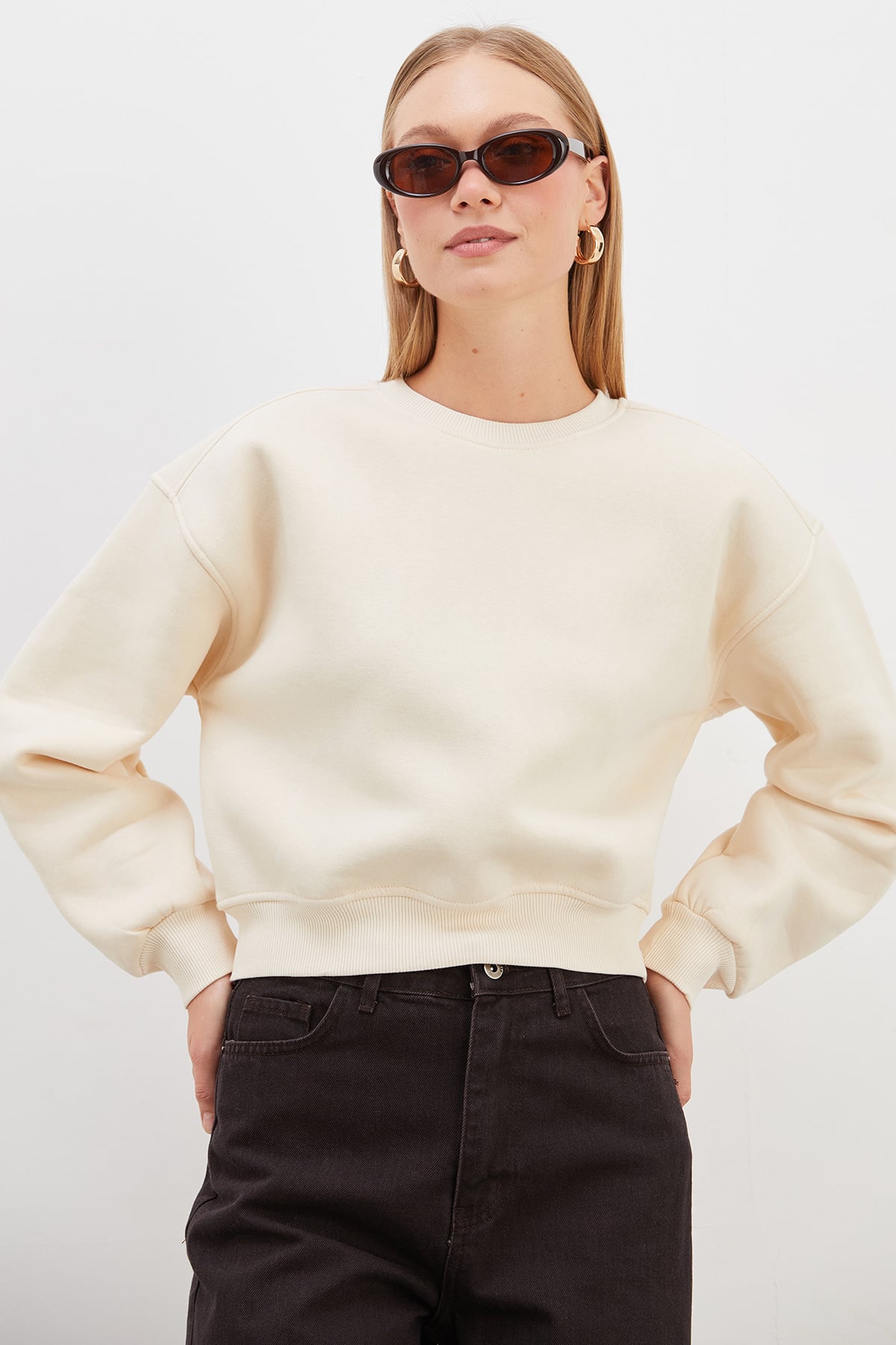 3 İplik Basic Ribanalı Crop Sweatshirt 6