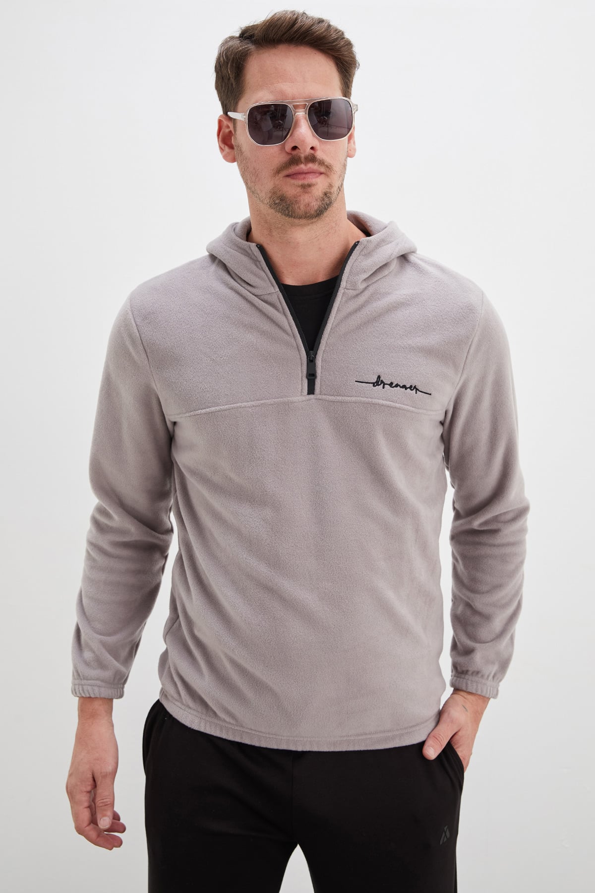 Yarım Fermuarlı Kapüşonlu Polar Sweatshirt 6