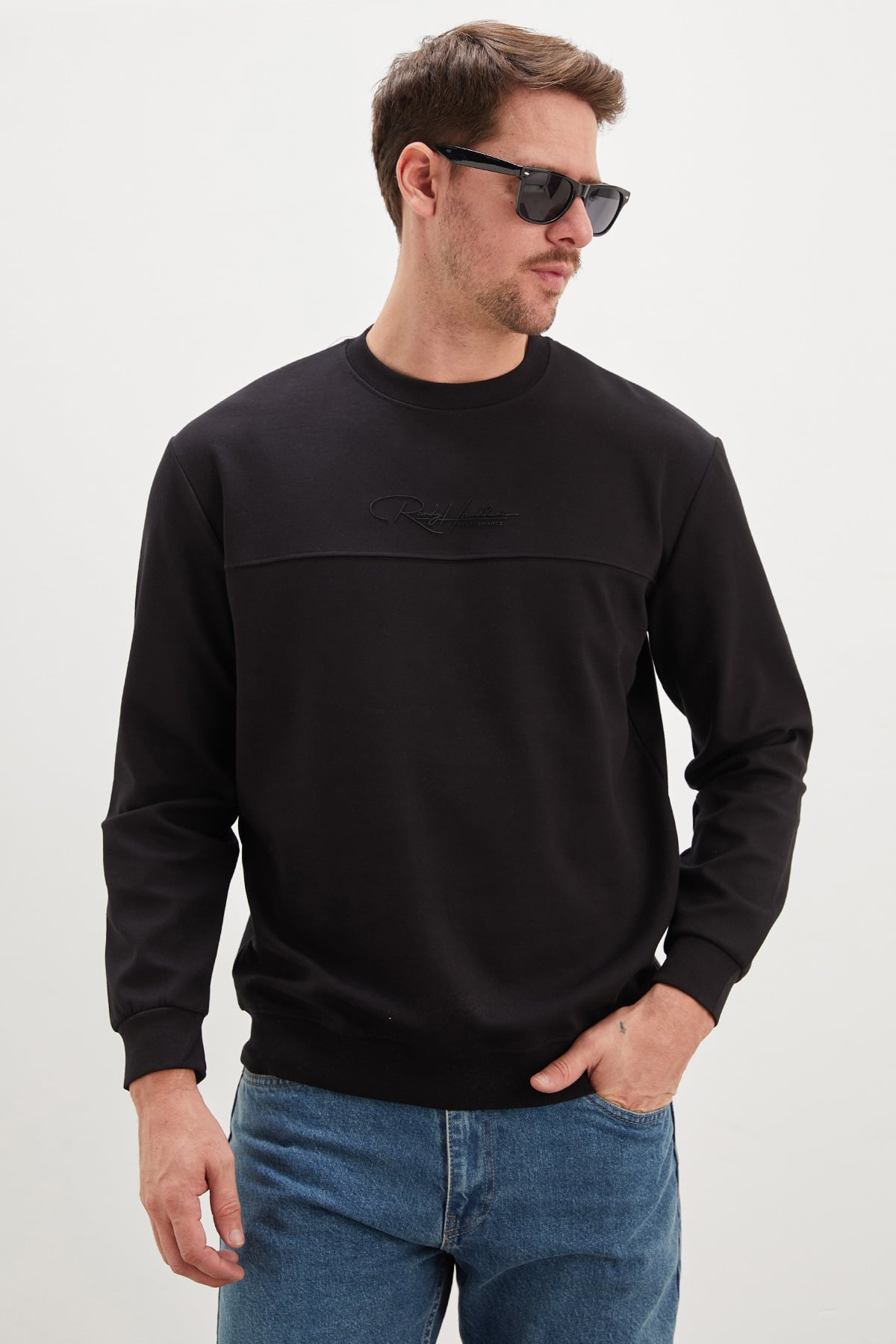 Kabartma Baskılı Çimalı Bisiklet Yaka Sweatshirt 2