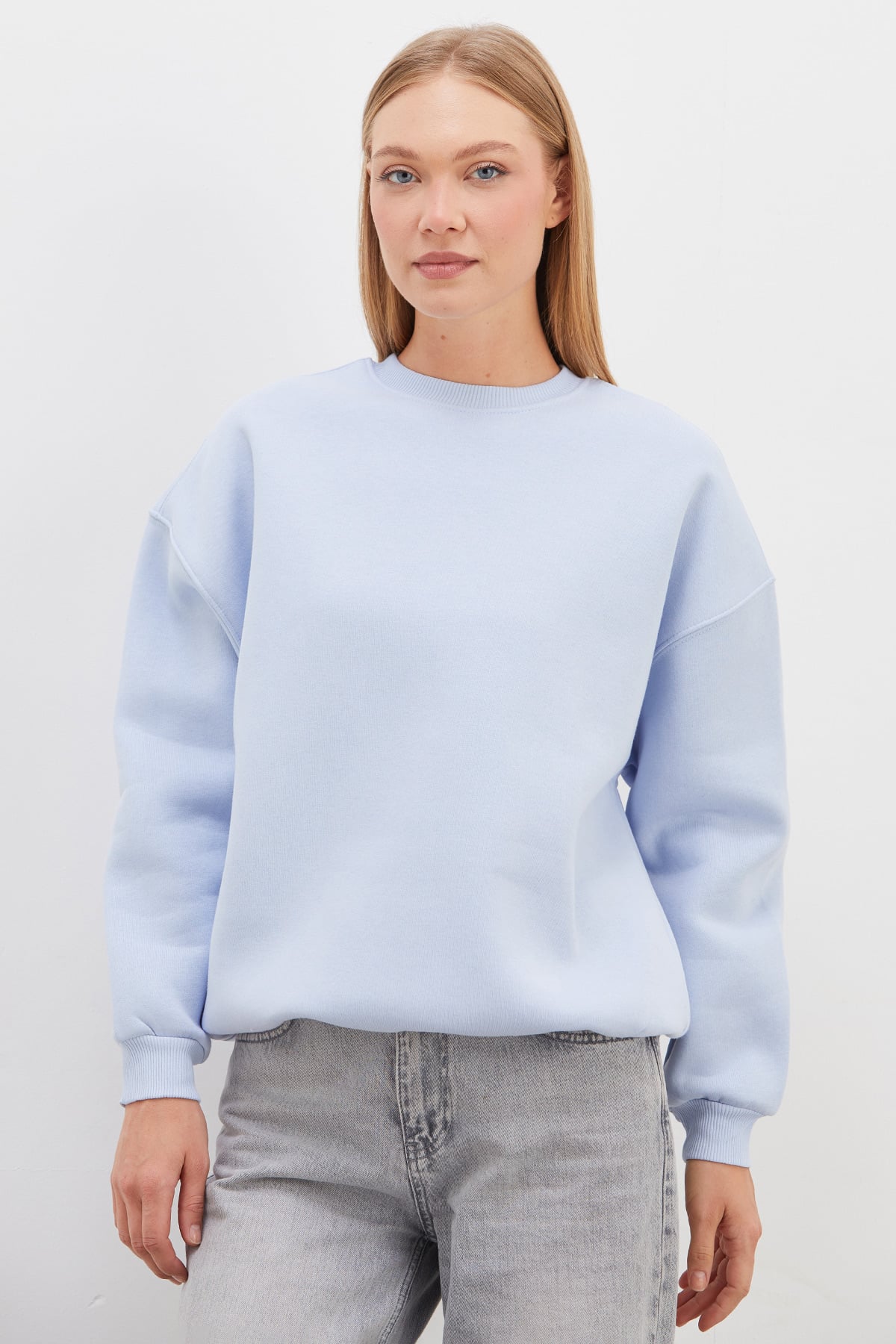 3 İplik Basic Bisiklet Yaka Oversize Sweatshirt 4