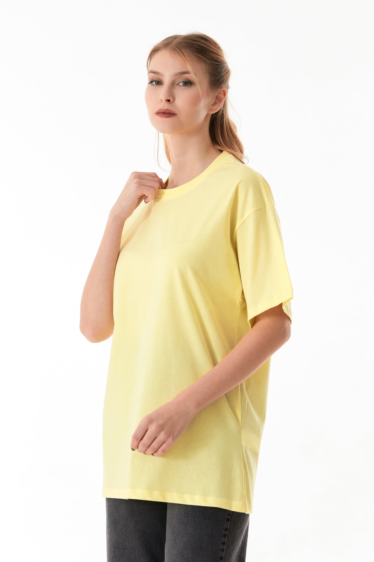 Basic Oversize Bisiklet Yaka Tişört 5