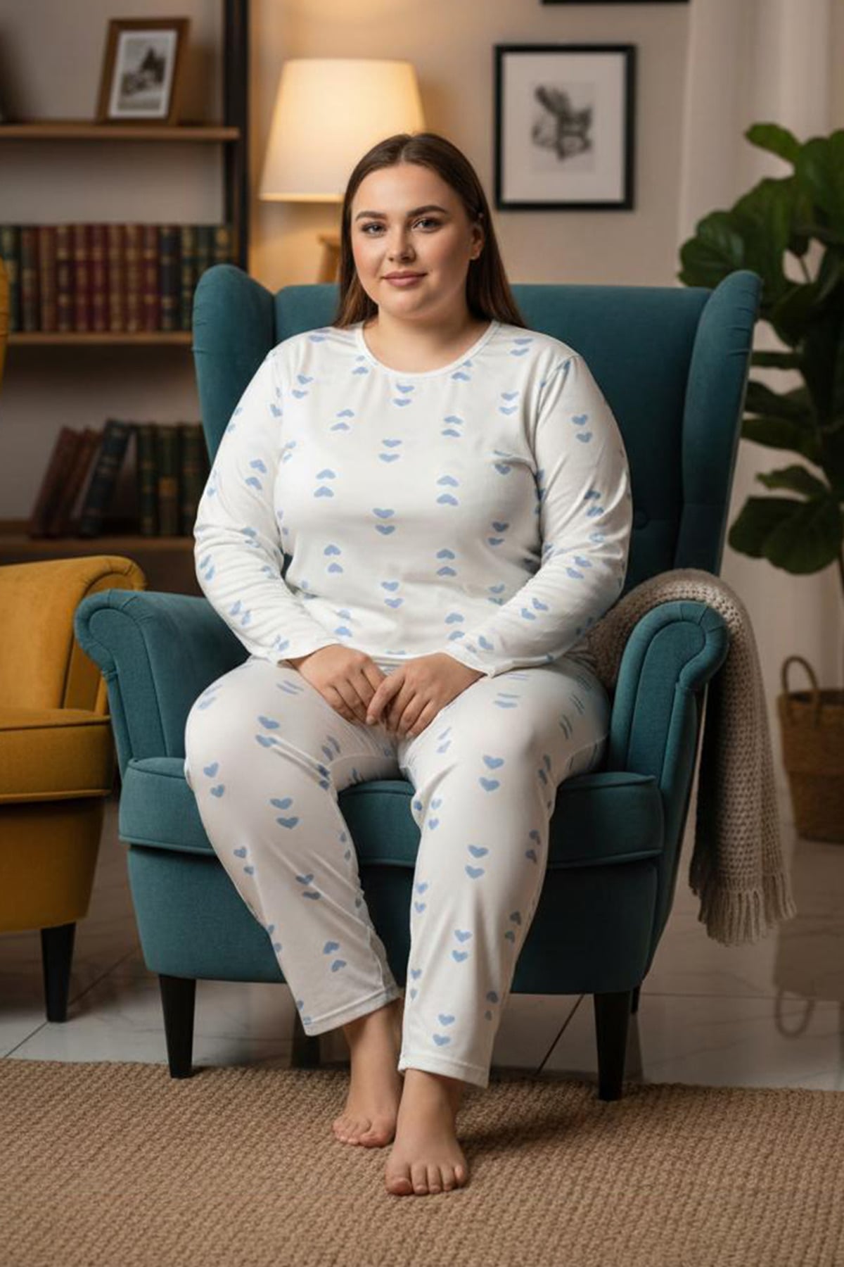 Kalp Desenli Büyük Beden Pijama Takımı 2