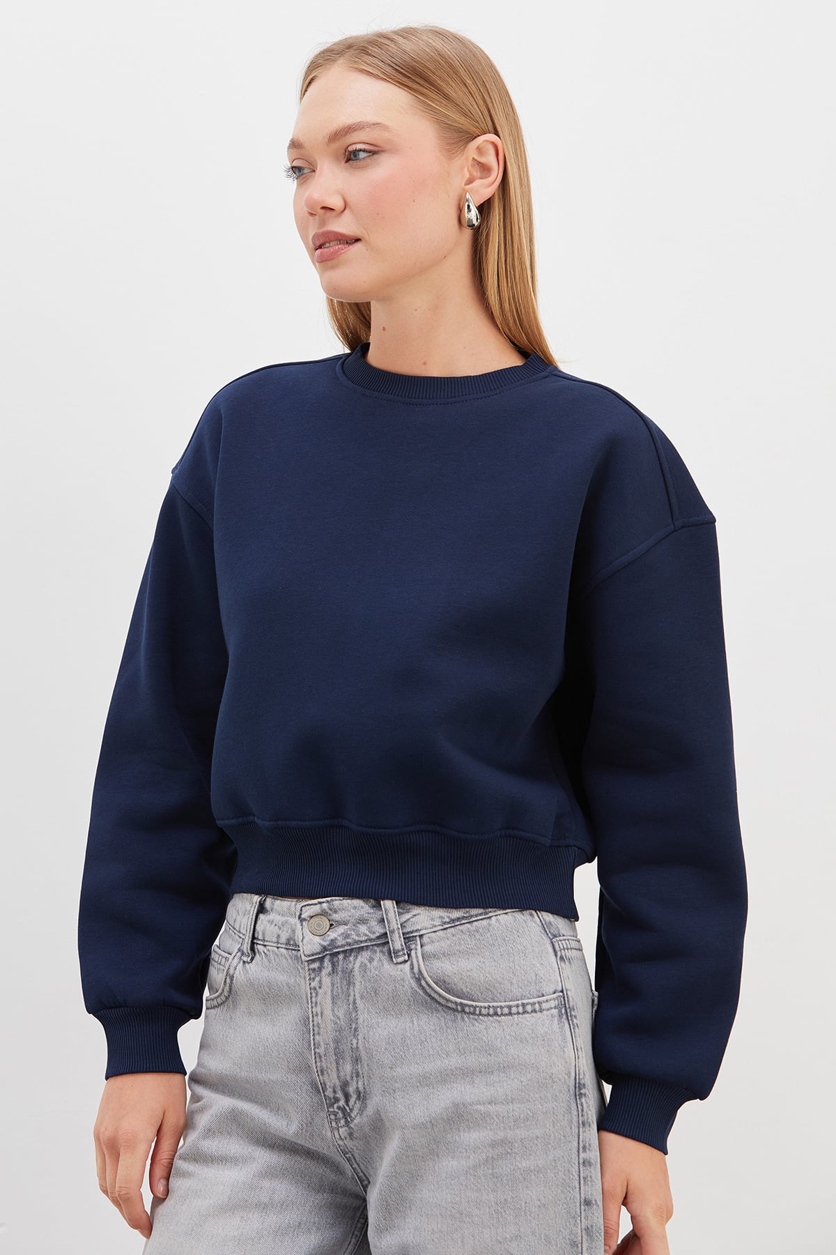 3 İplik Basic Ribanalı Crop Sweatshirt 3