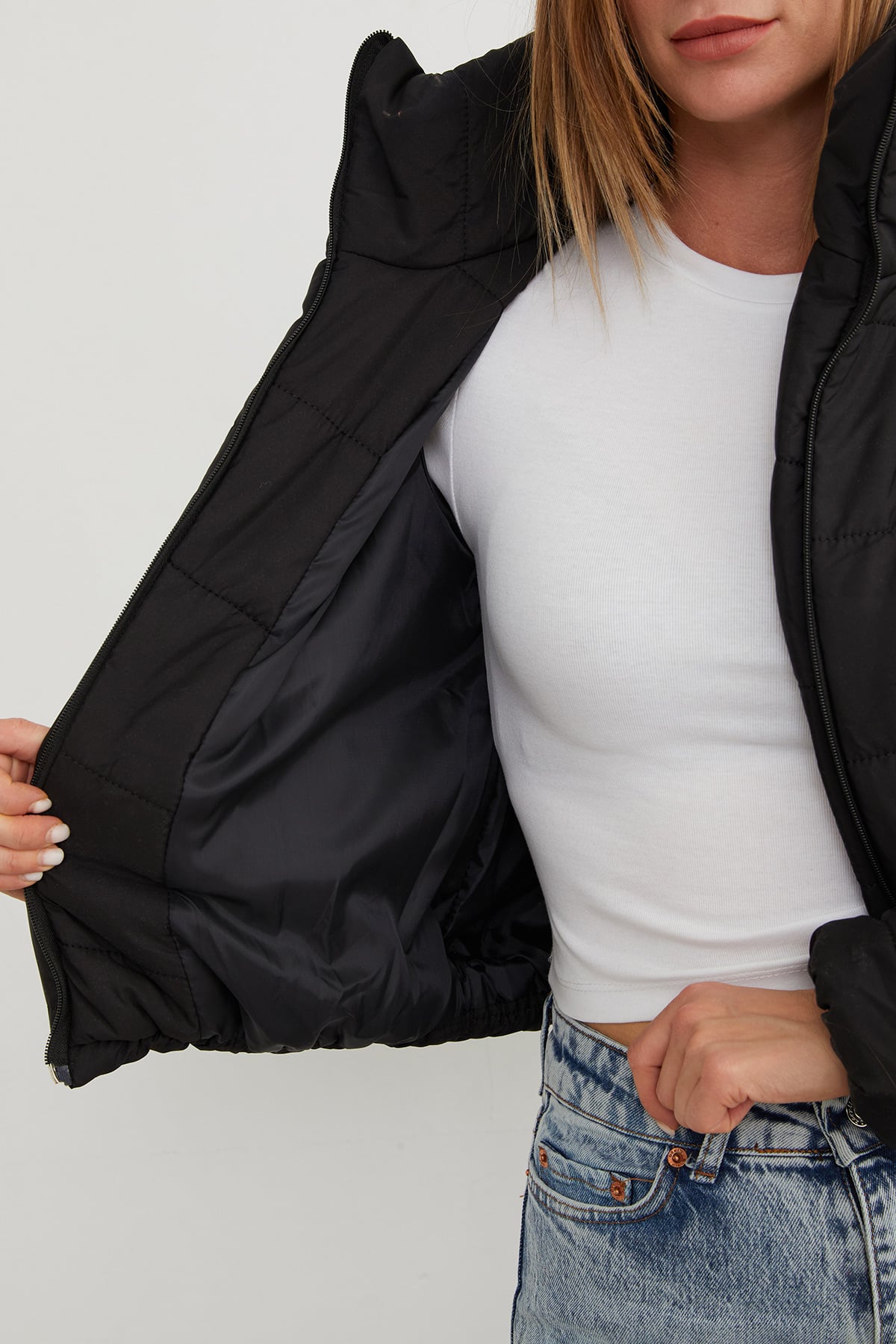Beli Lastikli Crop Şişme Mont 7