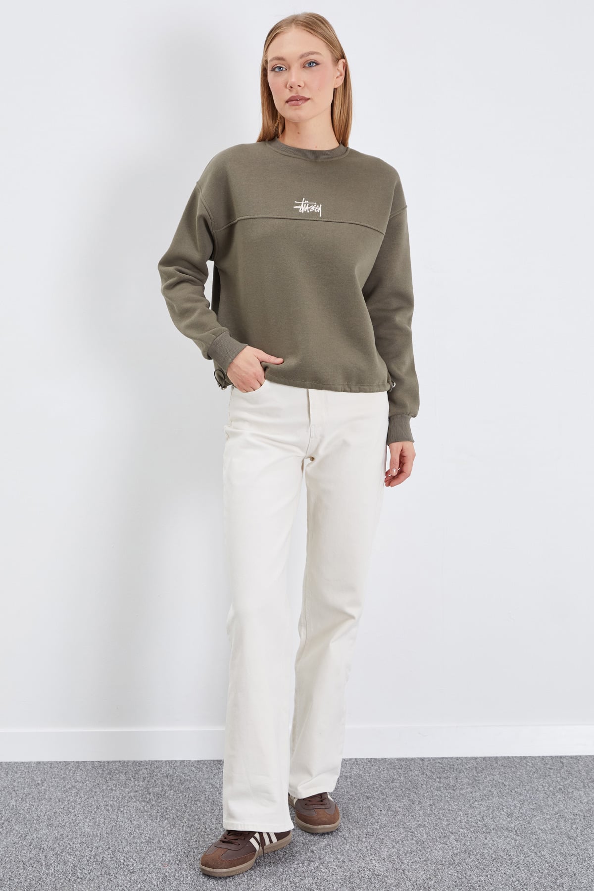 3 İplik İmza Nakışlı Stoperli Oversize Sweatshirt 5