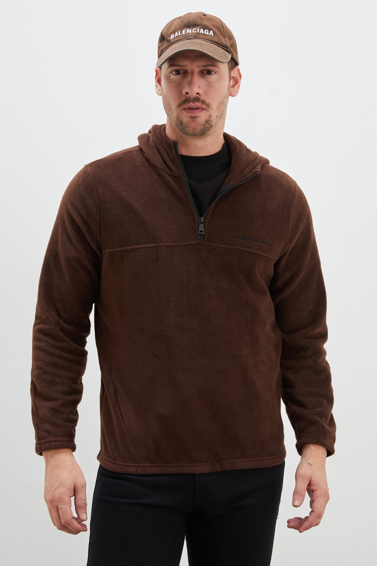 Yarım Fermuarlı Kapüşonlu Polar Sweatshirt 3