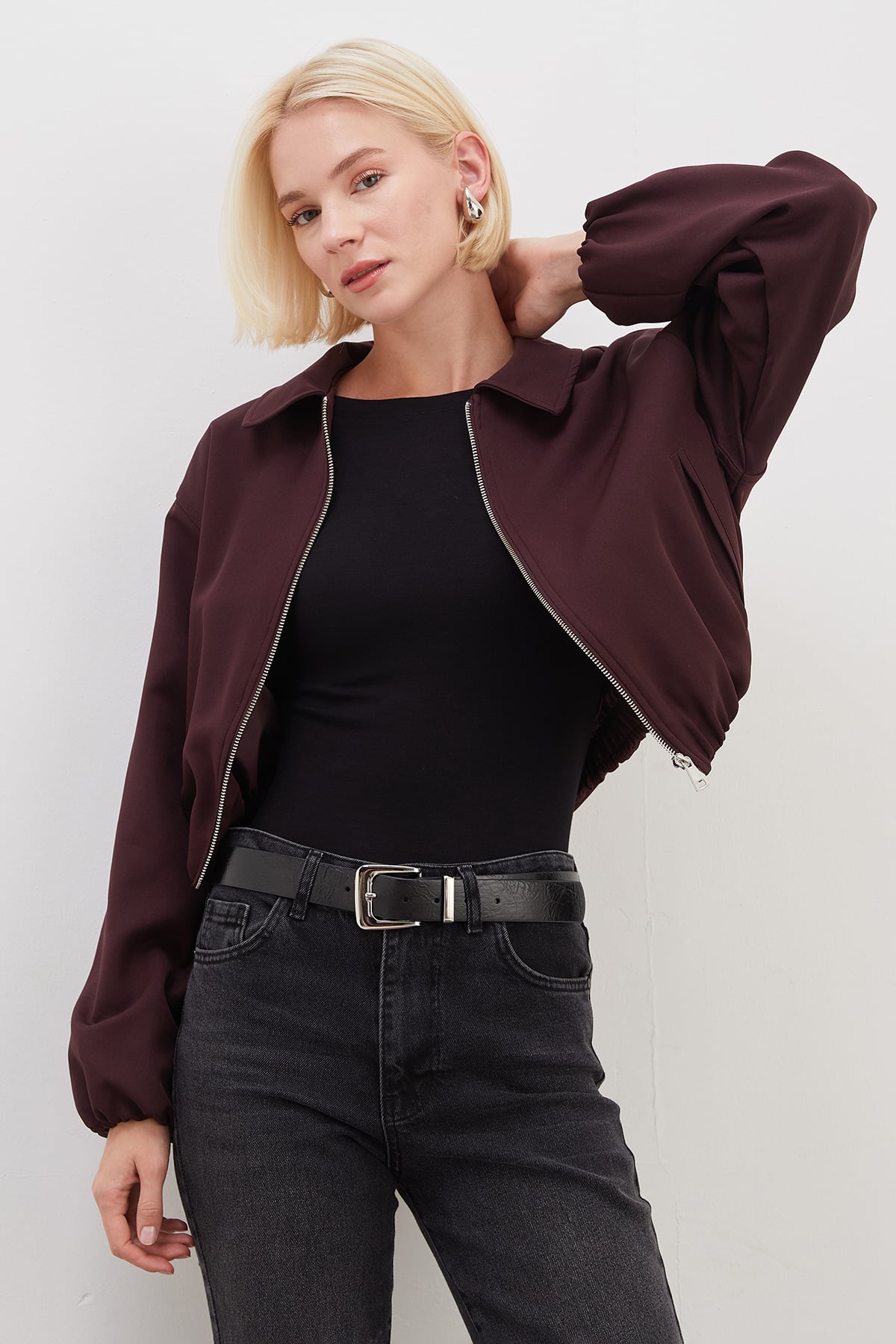 Fermuarlı Polo Yaka Bomber Ceket 3