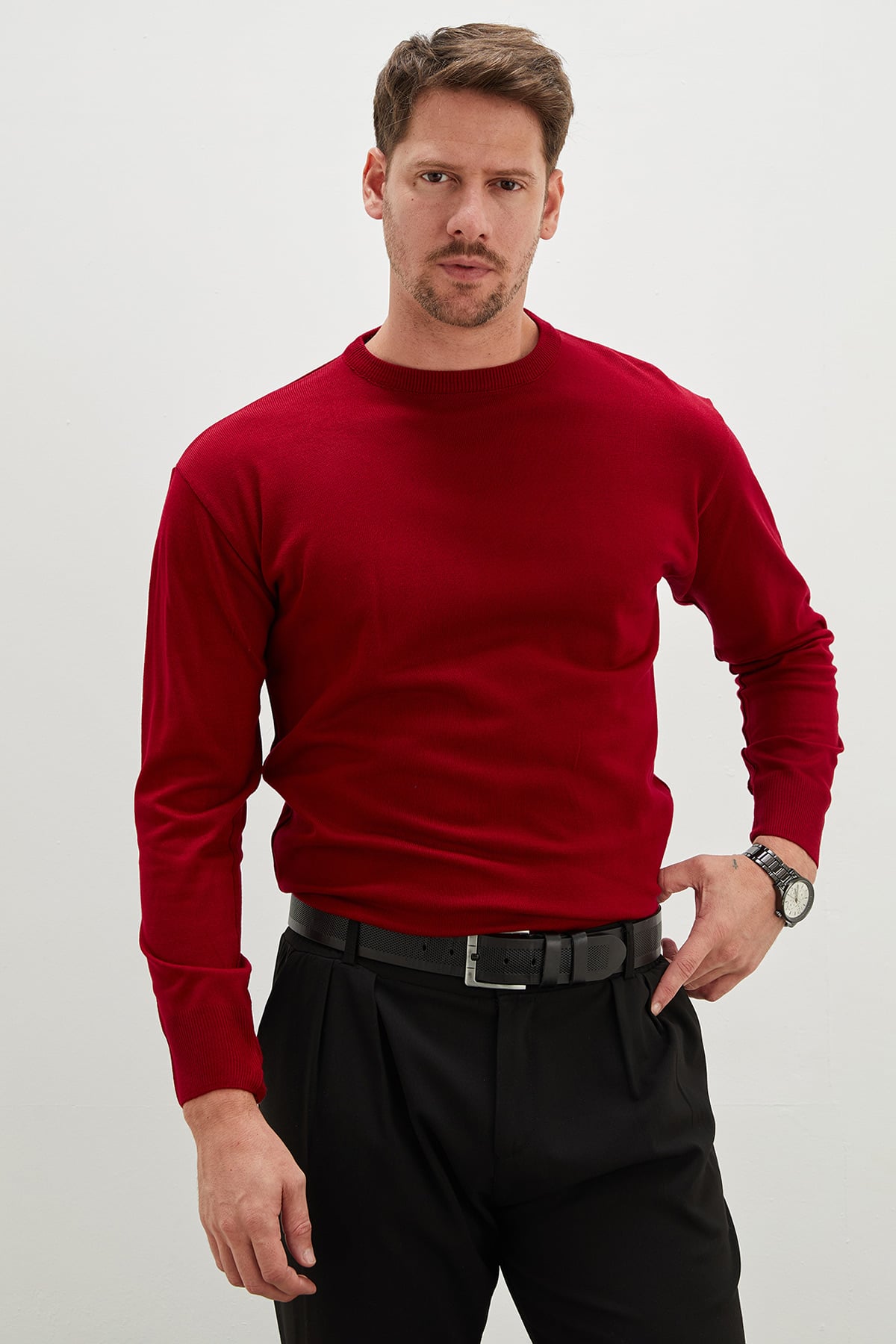 Erkek Antrasit Basic Bisiklet Yaka Regular Fit Triko Kazak 4