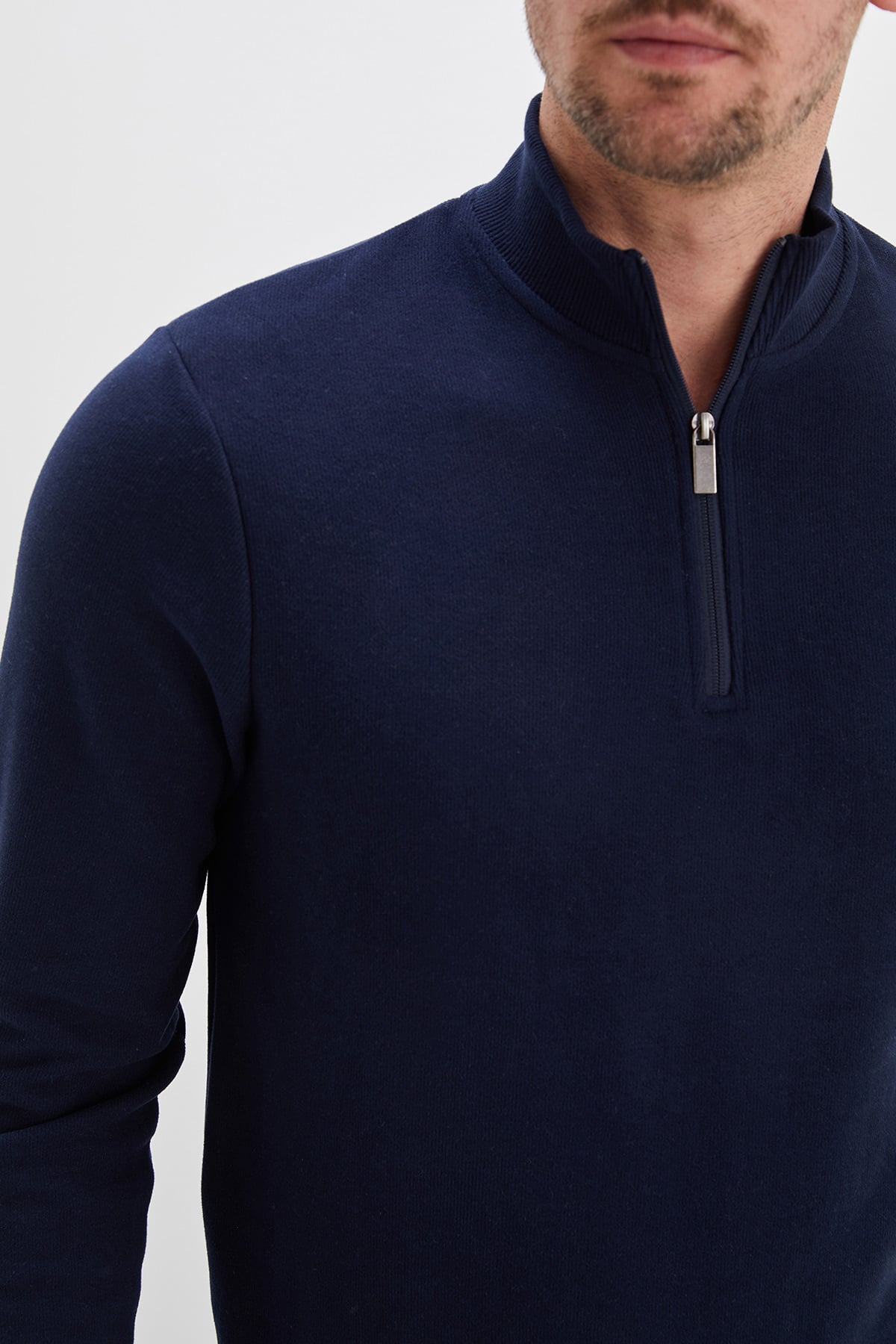 Fitilli Dik Yaka Yarım Fermuarlı Sweatshirt 4