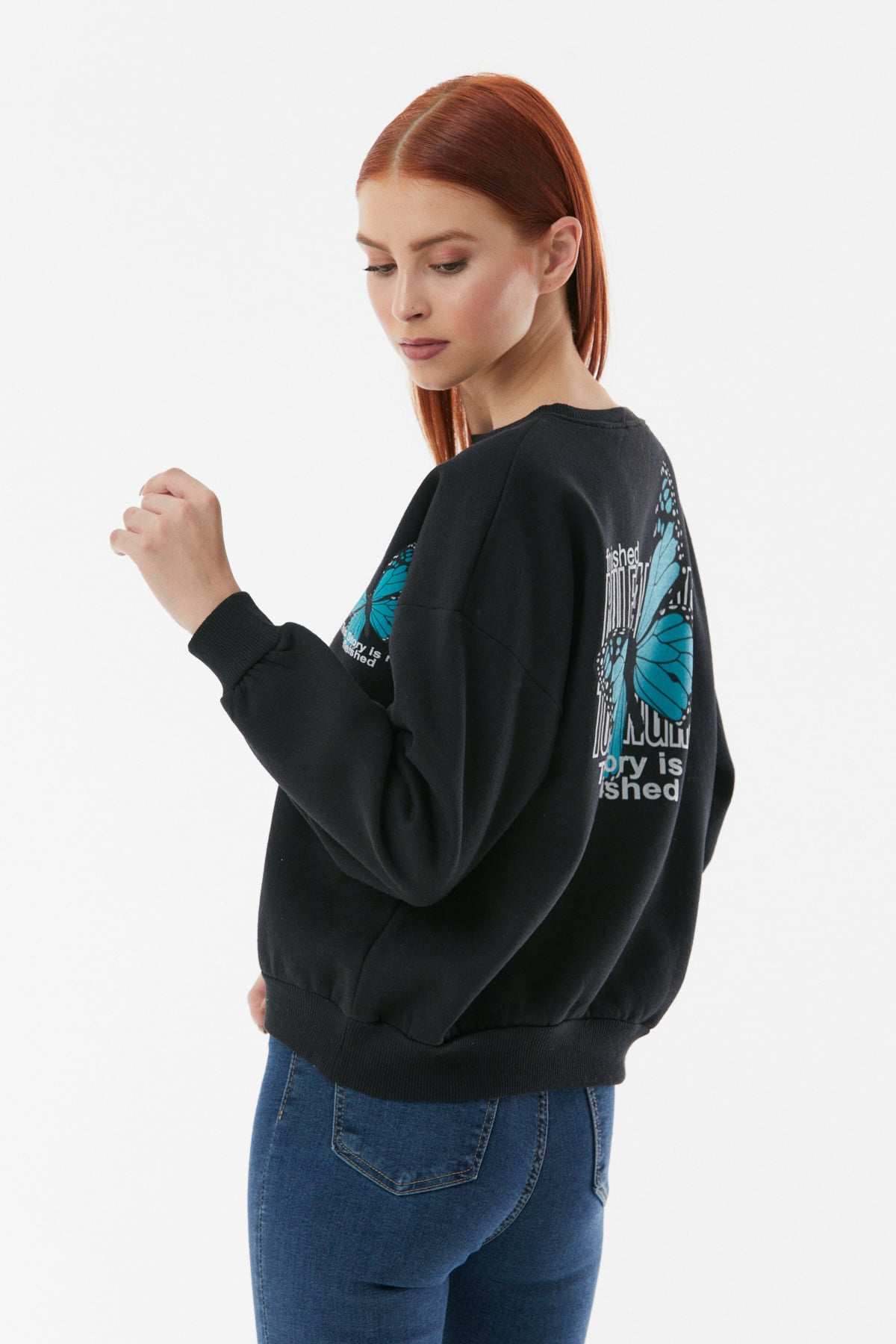 Kelebek Baskılı Oversize Sweatshirt 3