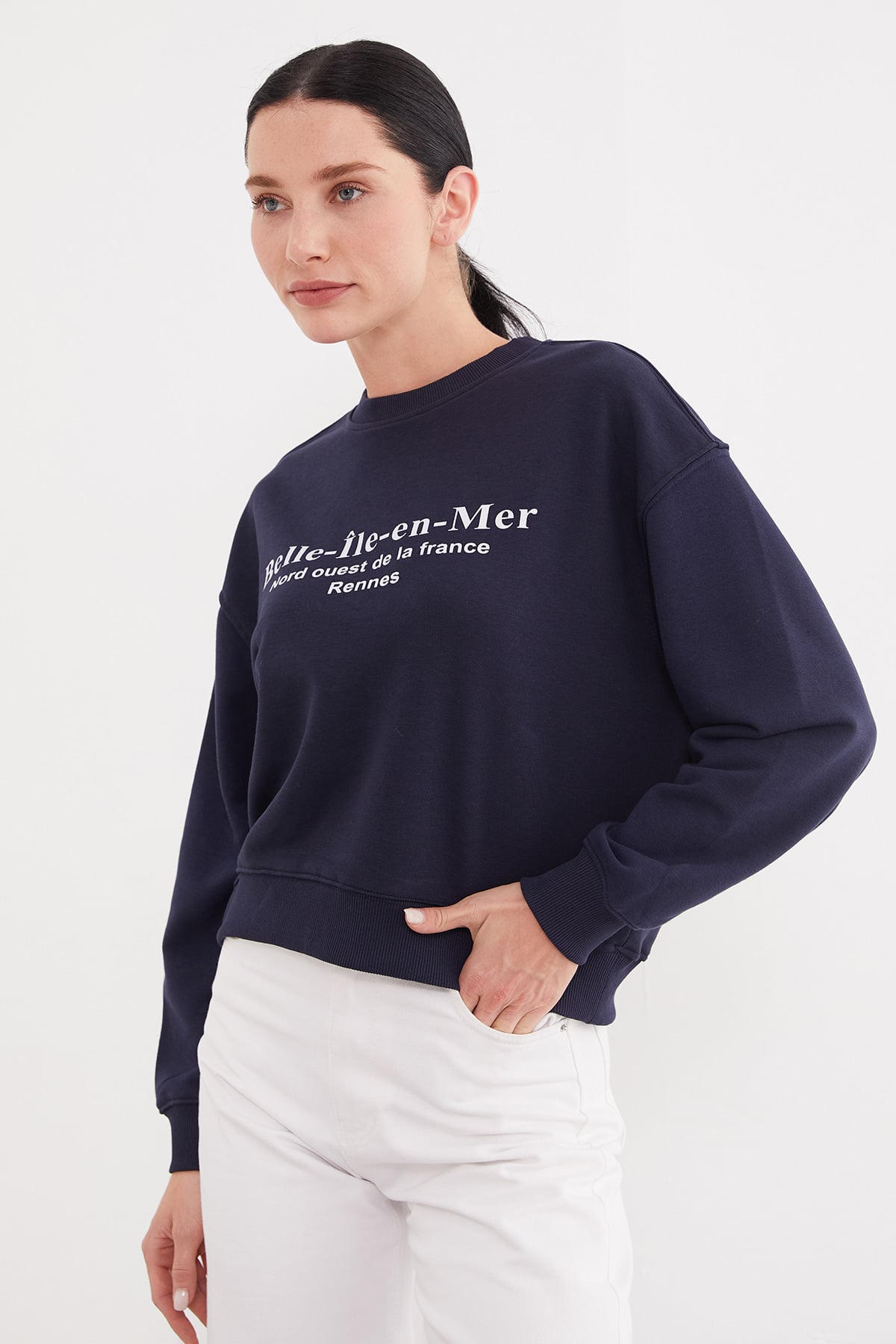 Erkek Siyah Oversize 3 İplik Şardonlu Yazı Baskılı Sweatshirt 5