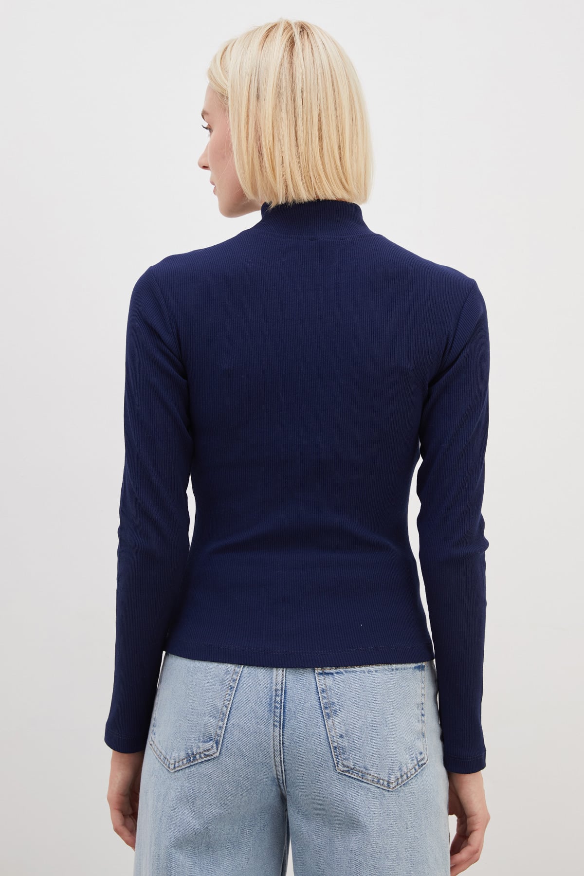 Fitilli Yarım Çıtçıtlı Dik Yaka Slim Fit Bluz 7