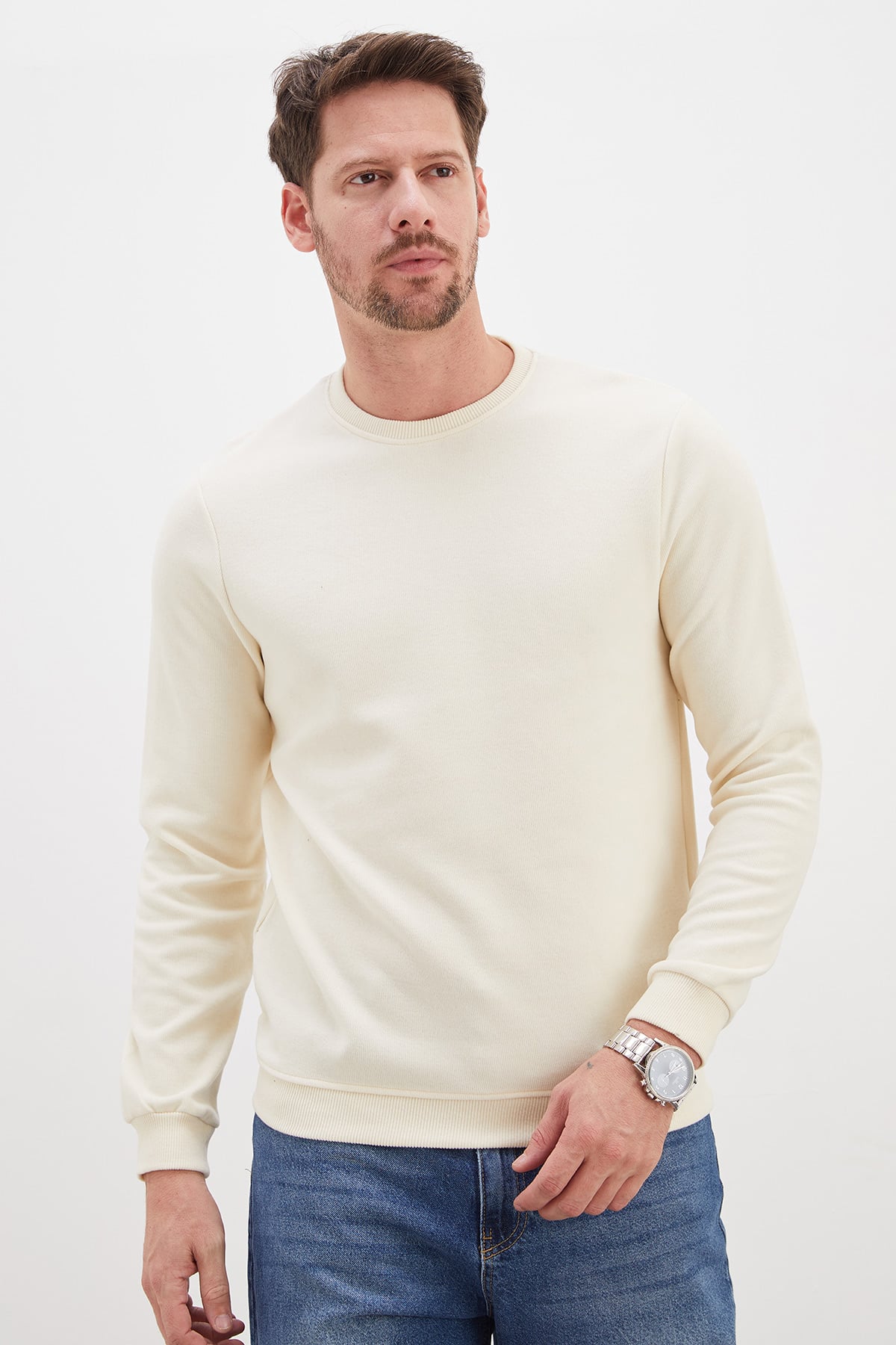Fitilli Bisiklet Yaka Selanik Örgü Sweatshirt 3
