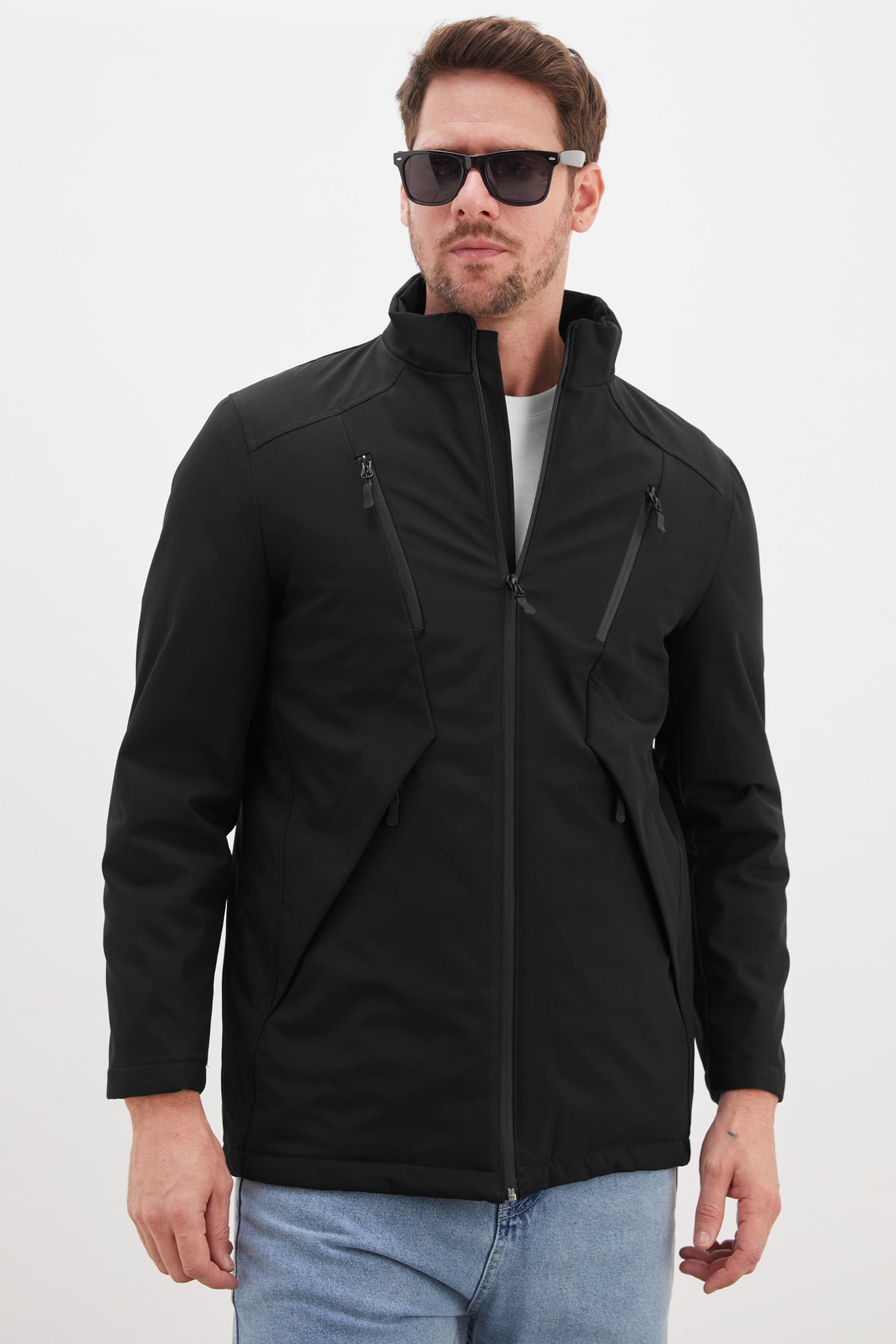 Erkek Fermuarlı Dik Yaka Regular Fit Softshell Mont 7