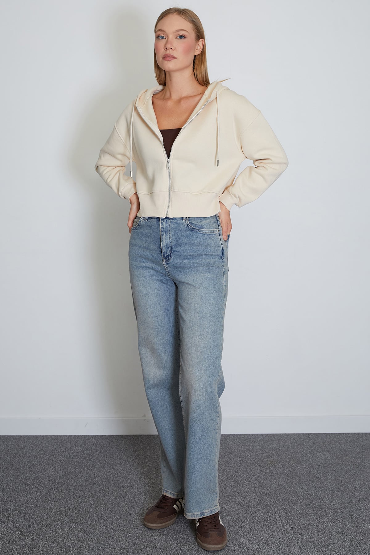 3 İplik Basic Fermuarlı Kapüşonlu Sweatshirt 3