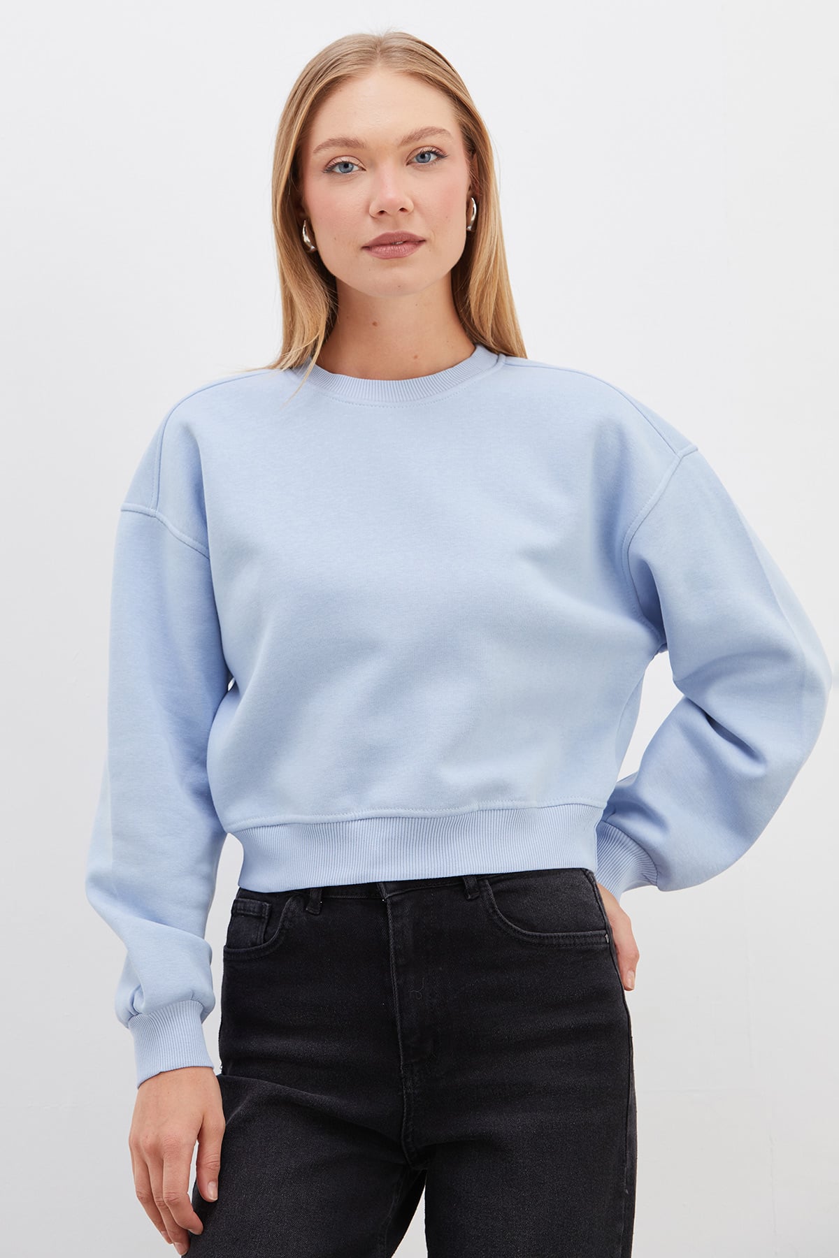 3 İplik Basic Ribanalı Crop Sweatshirt 3