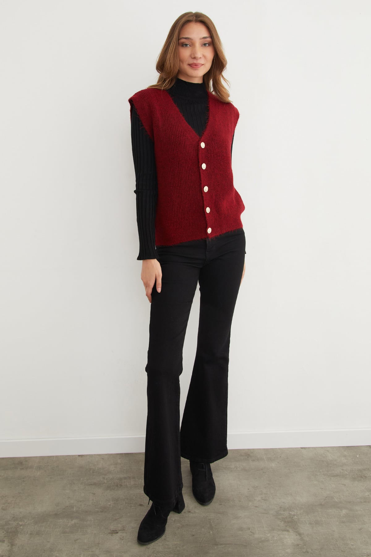Sakallı Düğmeli V Yaka Oversize Yelek 3
