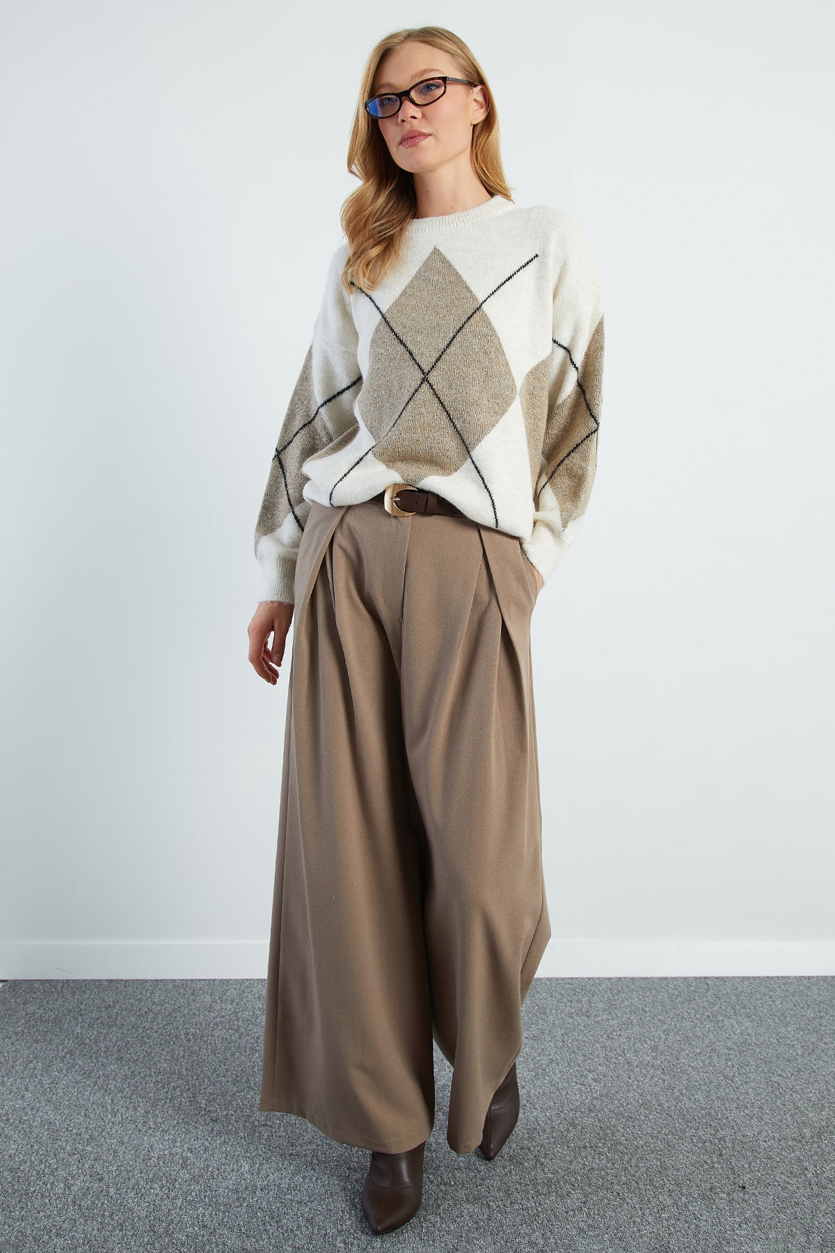 Baklava Desenli Oversize Kazak 3