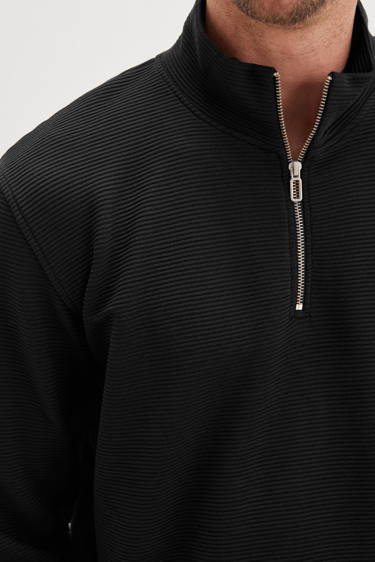 Erkek Antrasit Fitilli Yarım Fermuarlı Dik Yaka Sweatshirt 7