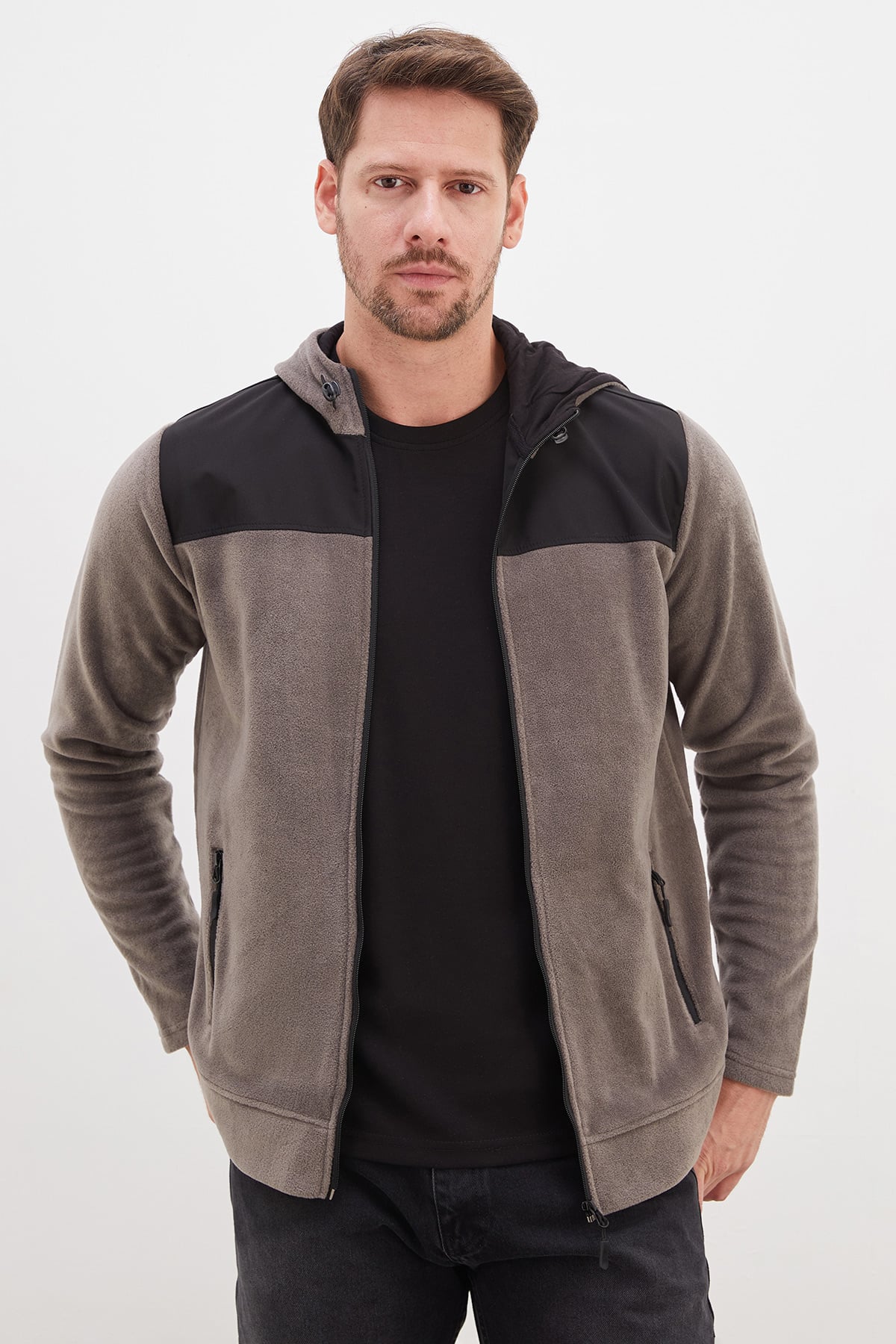 Fermuarlı Kapüşonlu Polar Sweatshirt