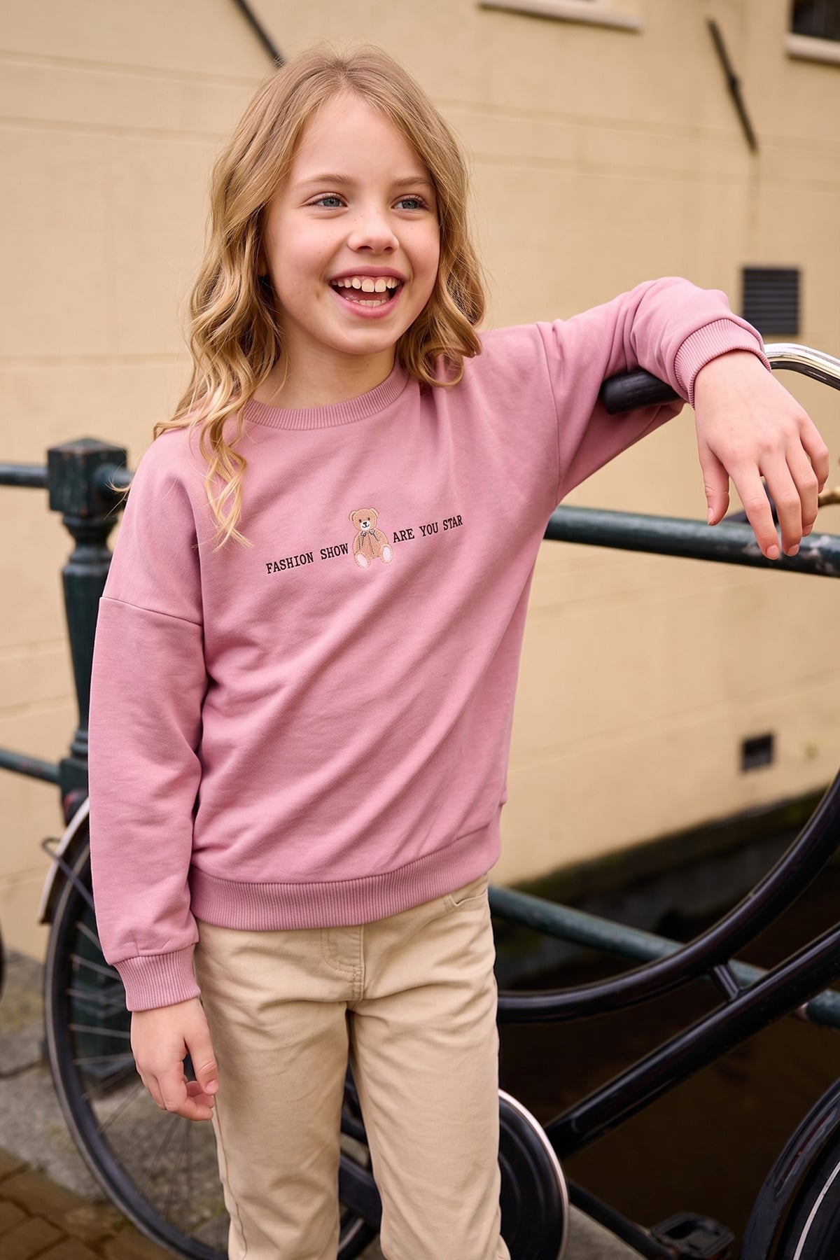 Ayıcık Baskılı Oversize Kız Çocuk Sweatshirt
