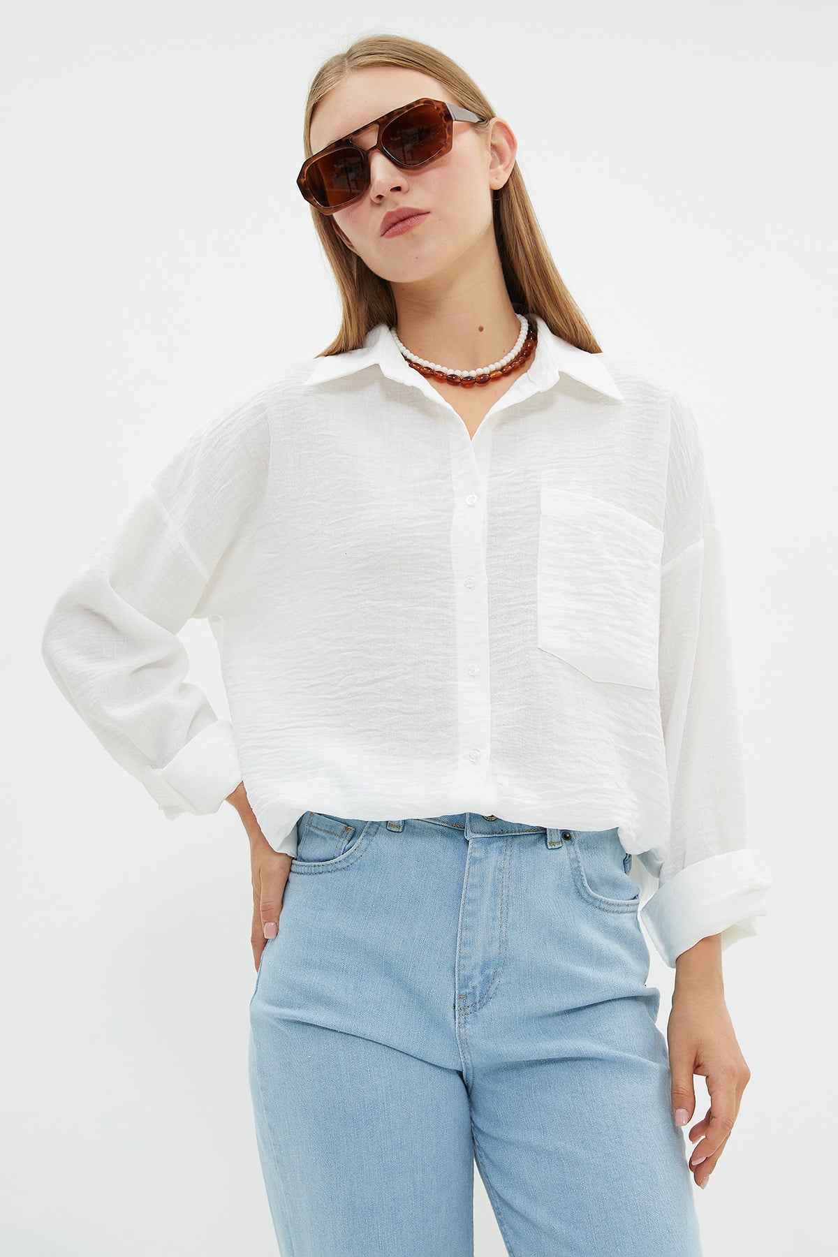 Basic Tek Cepli Oversize Gömlek 4