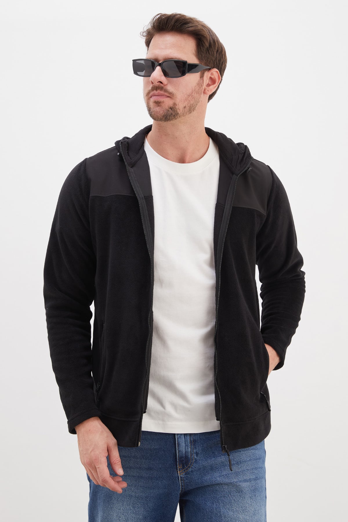 Fermuarlı Kapüşonlu Polar Sweatshirt 3